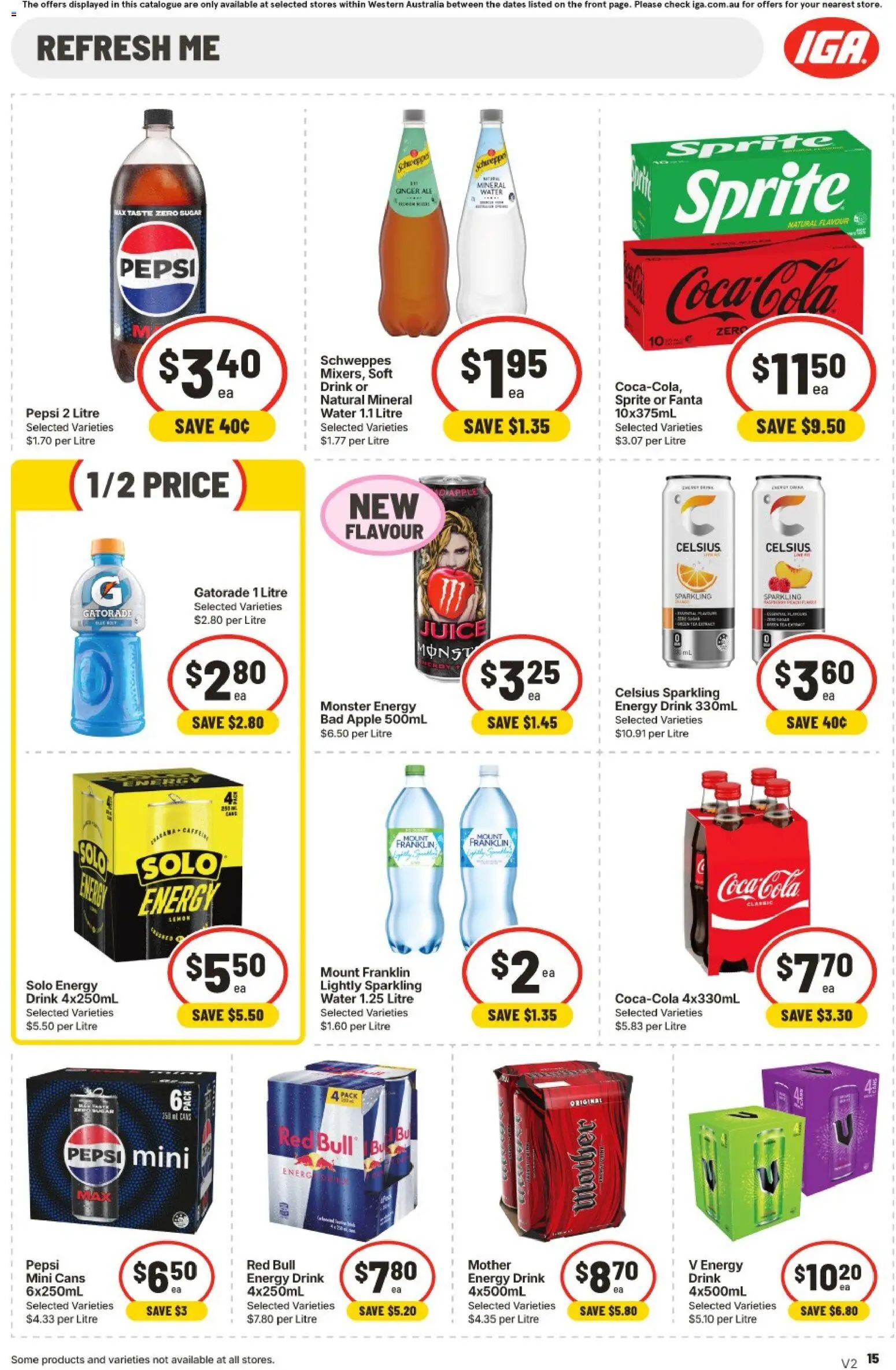 IGA catalogue - valid from 26/08/2026 | Page: 15 | Products: Energy drink, Mineral water, Lemon, Red Bull