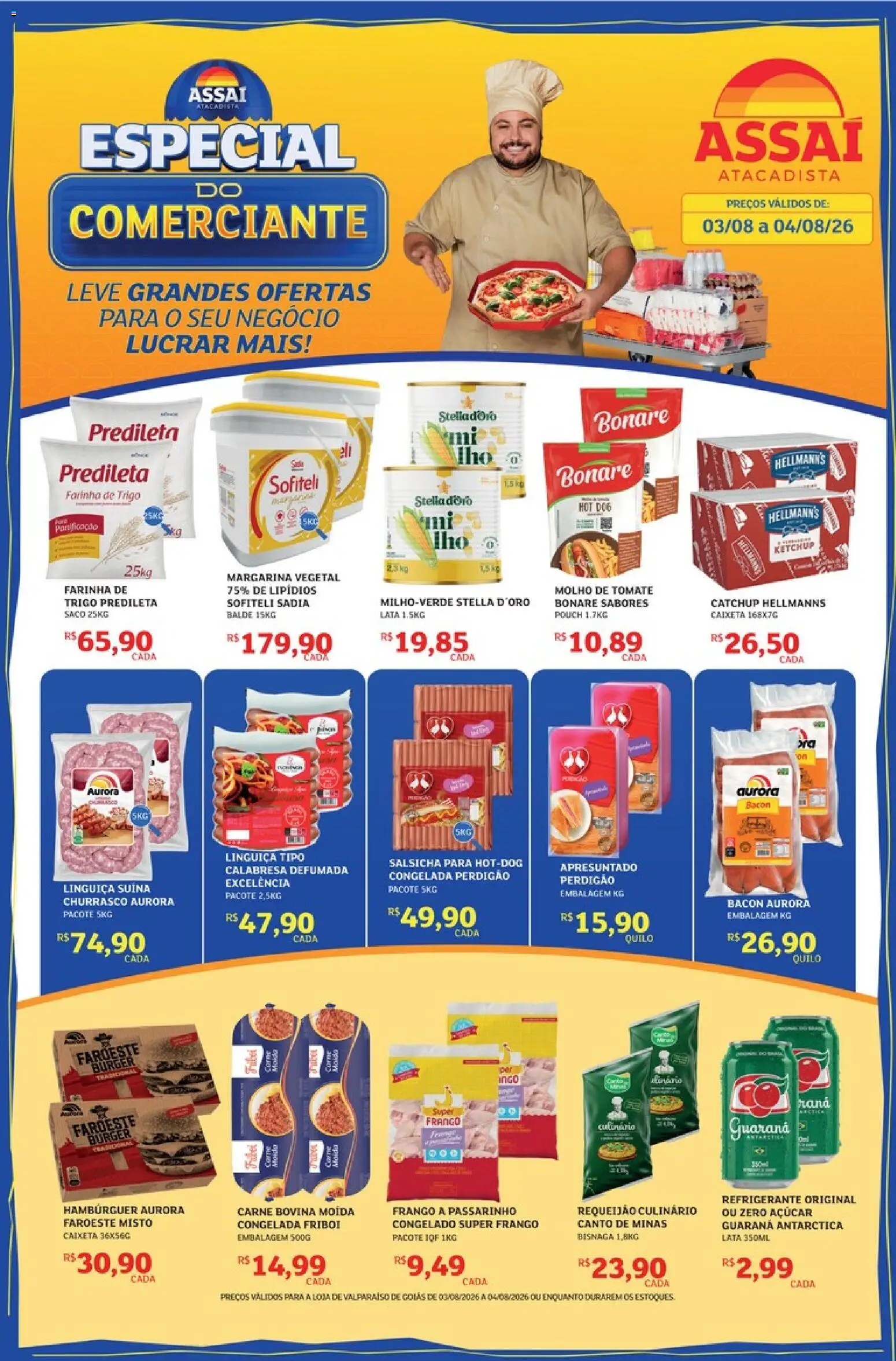 Assaí Atacadista Folheto - válido de 03/08/2026 | Página: 1 | Produtos: Guaraná, Ketchup, Hambúrguer, Requeijão