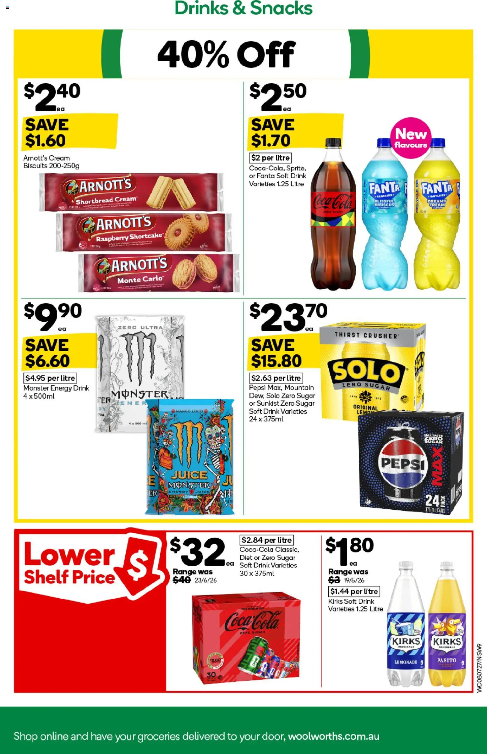 Woolworths catalogue - valid from 08/07/2026 | Page: 9 | Products: Shelf, Energy drink, Coca Cola, Raspberry