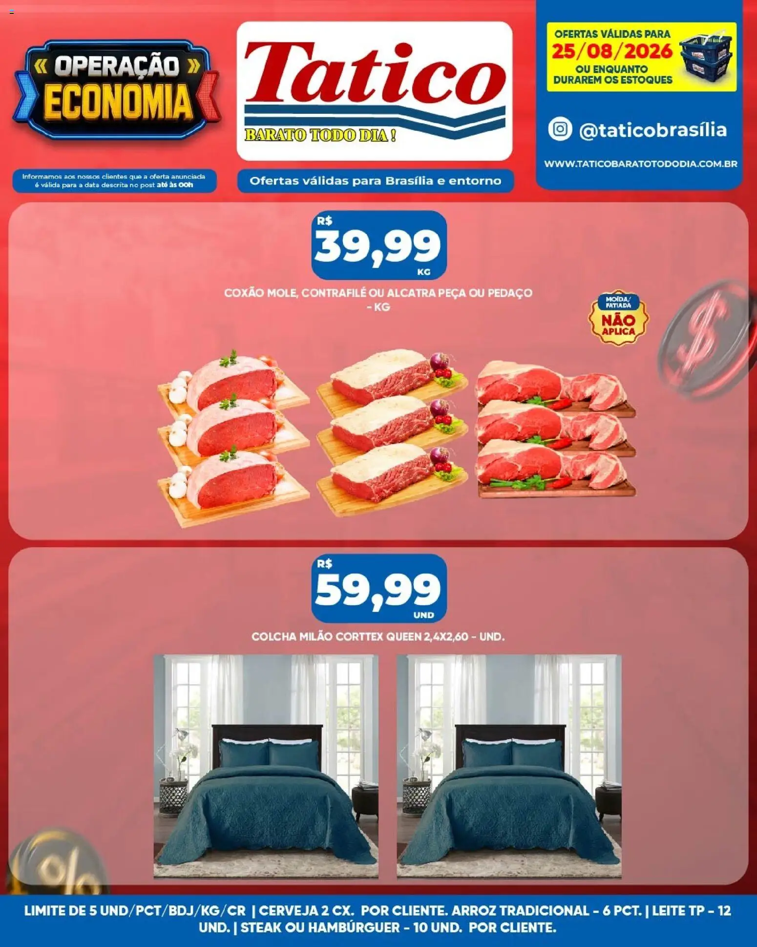 Tatico Folheto - válido de 25/08/2026 | Página: 14 | Produtos: Steak, Colcha, Alcatra, Leite