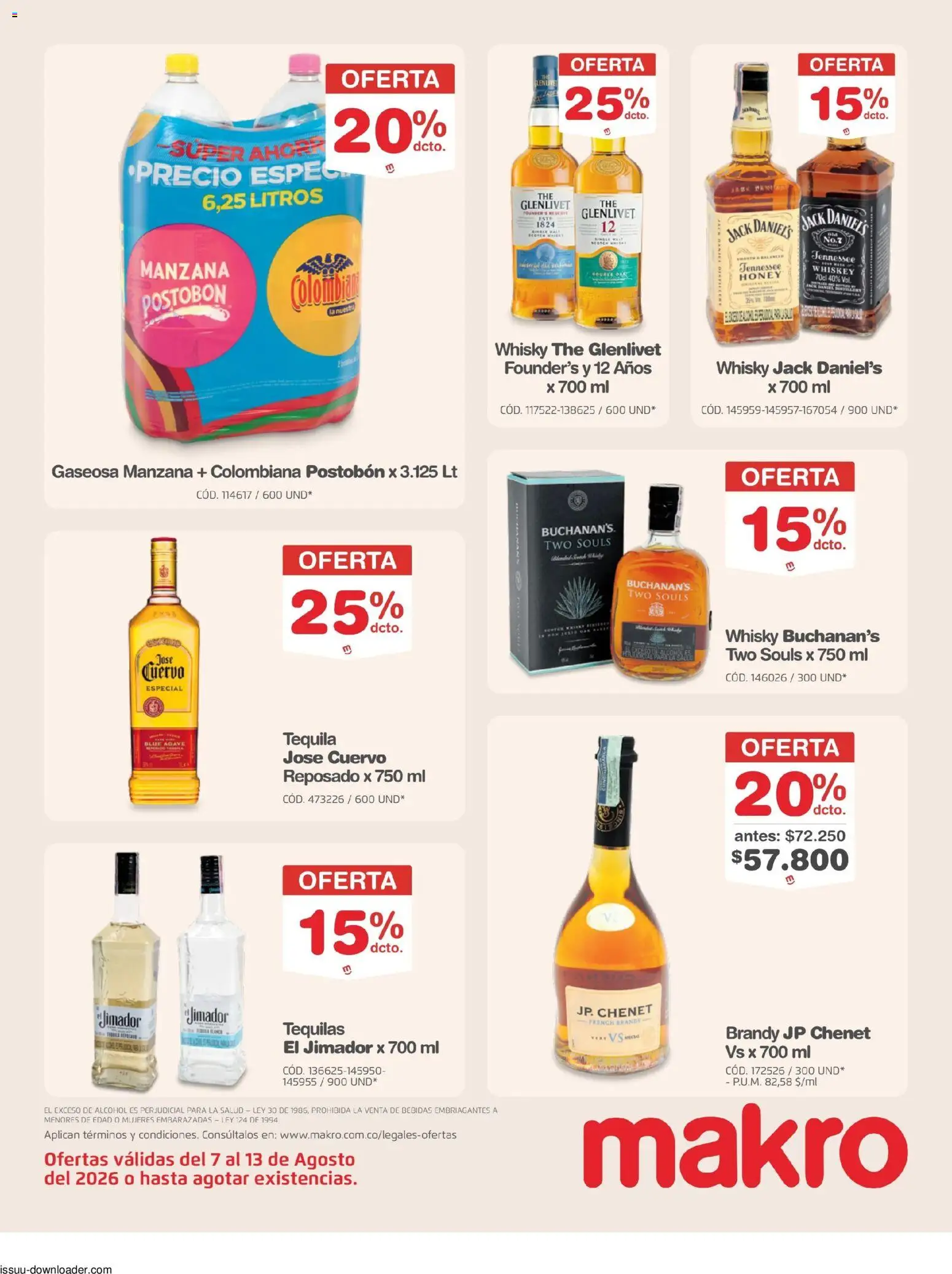 Makro revista - valida desde el 07/08/2026 | Página: 16 | Productos: Bebidas, Brandy, Whiskey, Alcohol