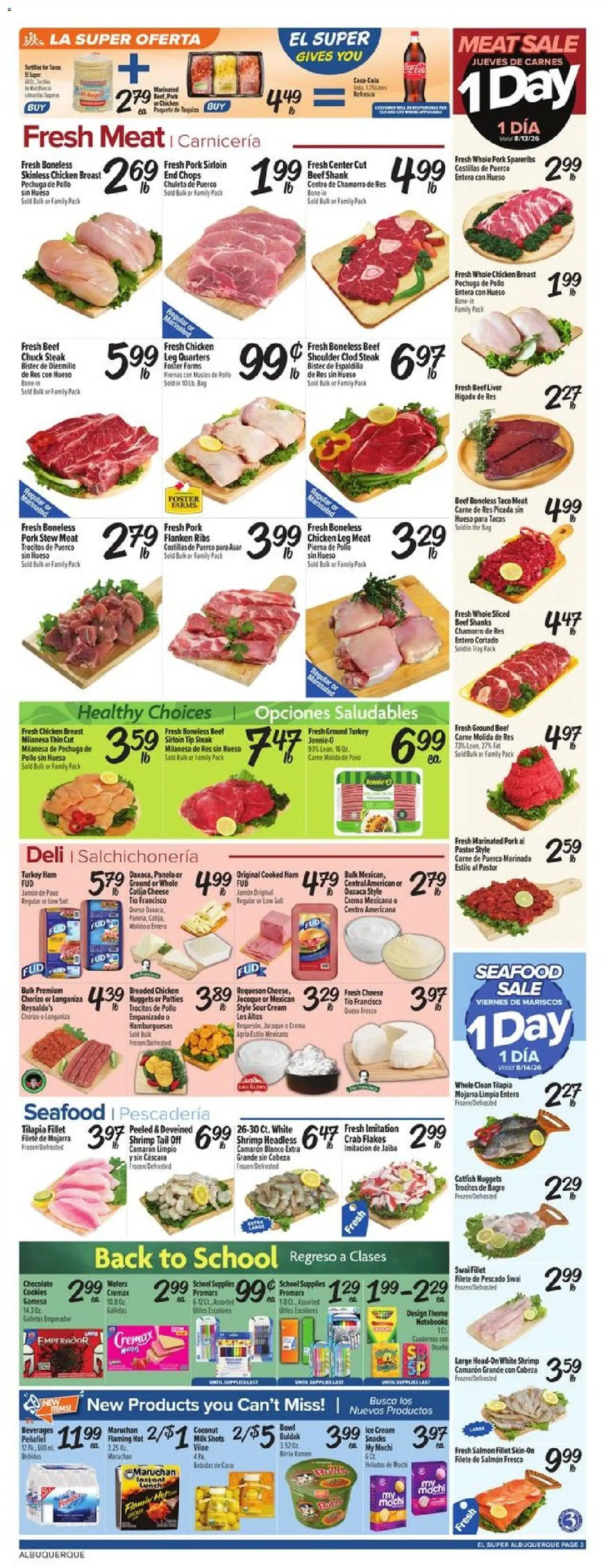 El Super Weekly Ad - NM - valid from 08/12/2026 | Page: 3 | Products: Beef, Ground beef, Ice, Steak