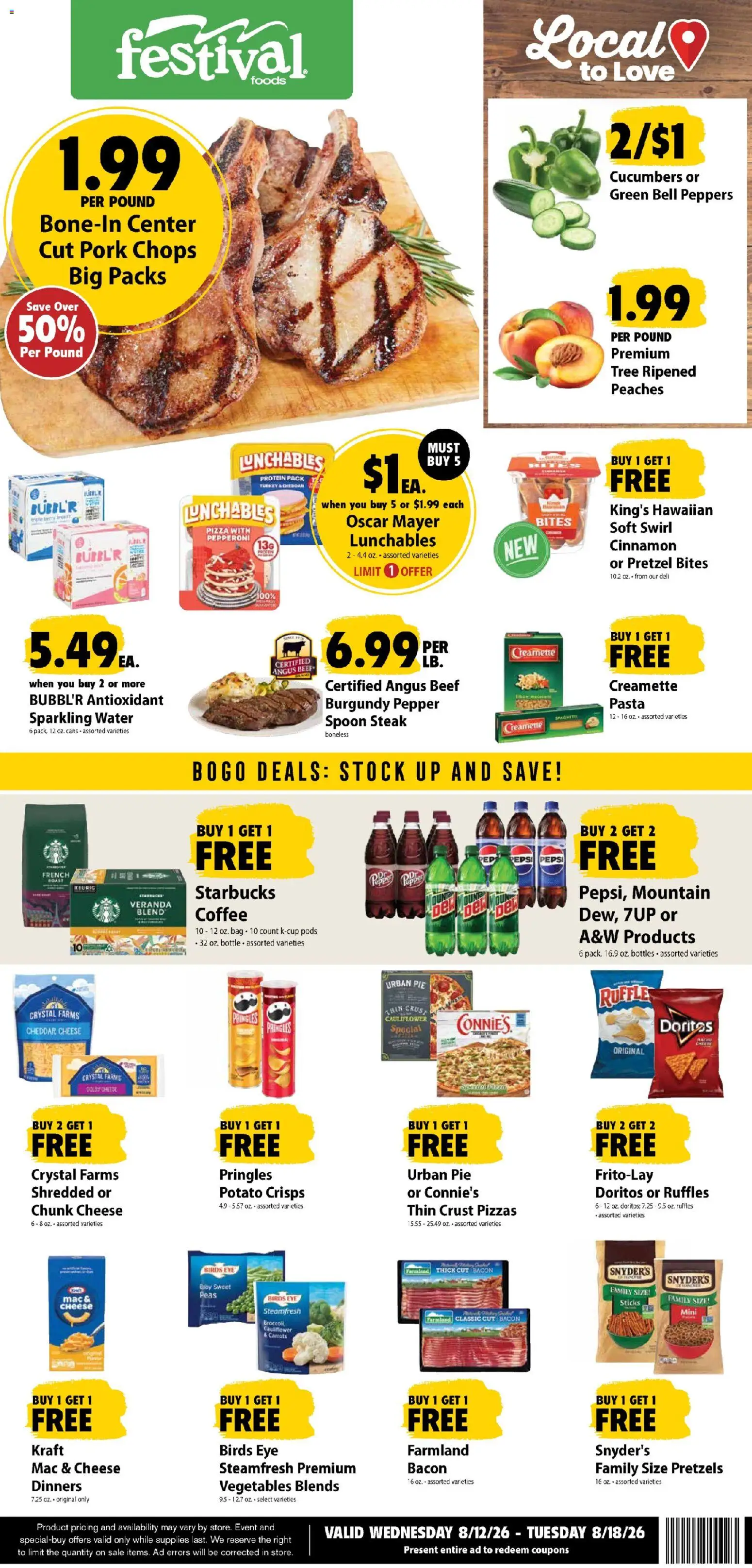 Festival Foods Weekly Ad - valid from 08/12/2026 | Page: 1 | Products: Peppers, Coffee, Protein, Cauliflower