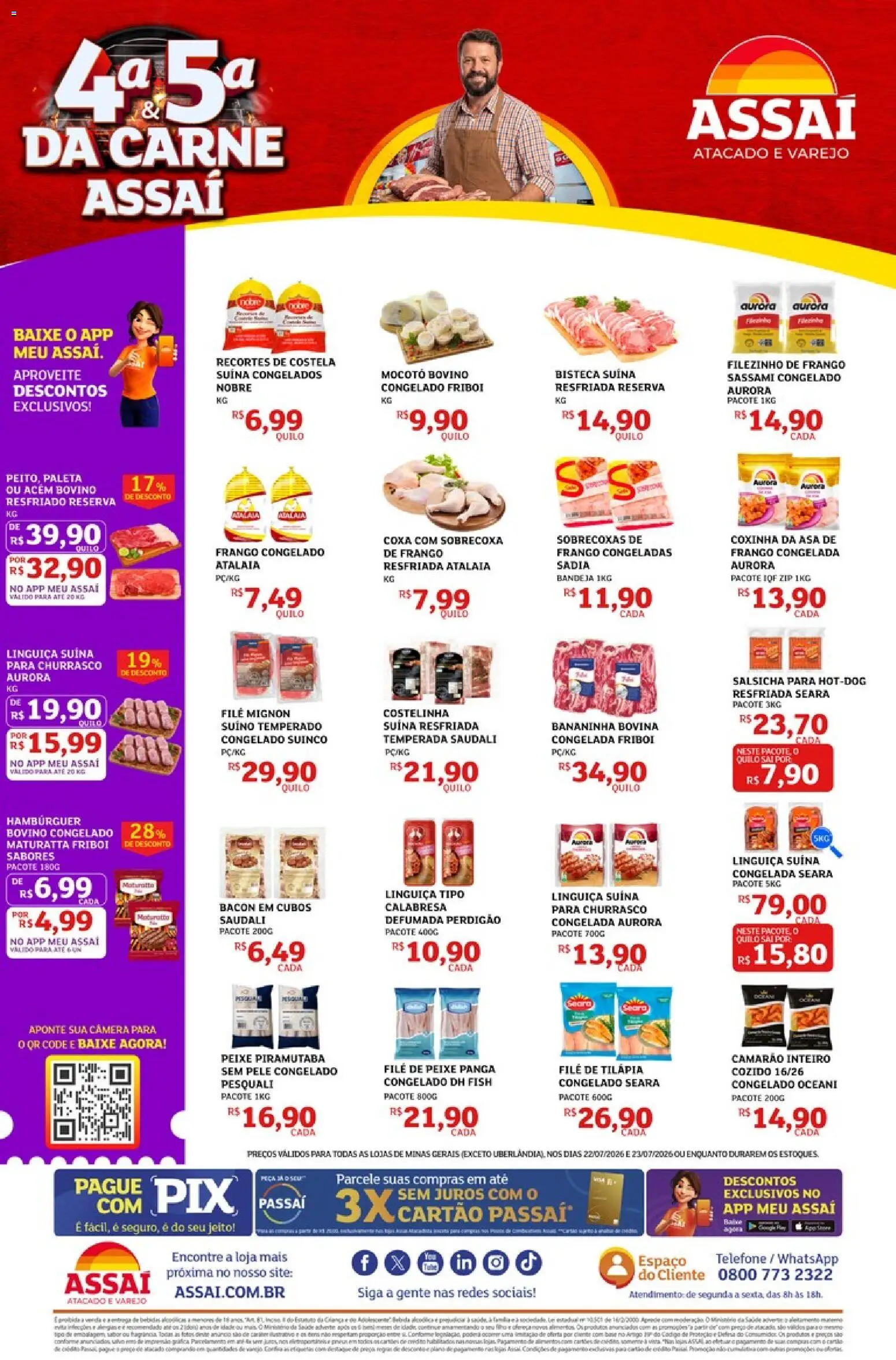 Assaí Atacadista Folheto - válido de 22/07/2026 | Página: 2 | Produtos: Linguiça, Acém, Carne, Telefone