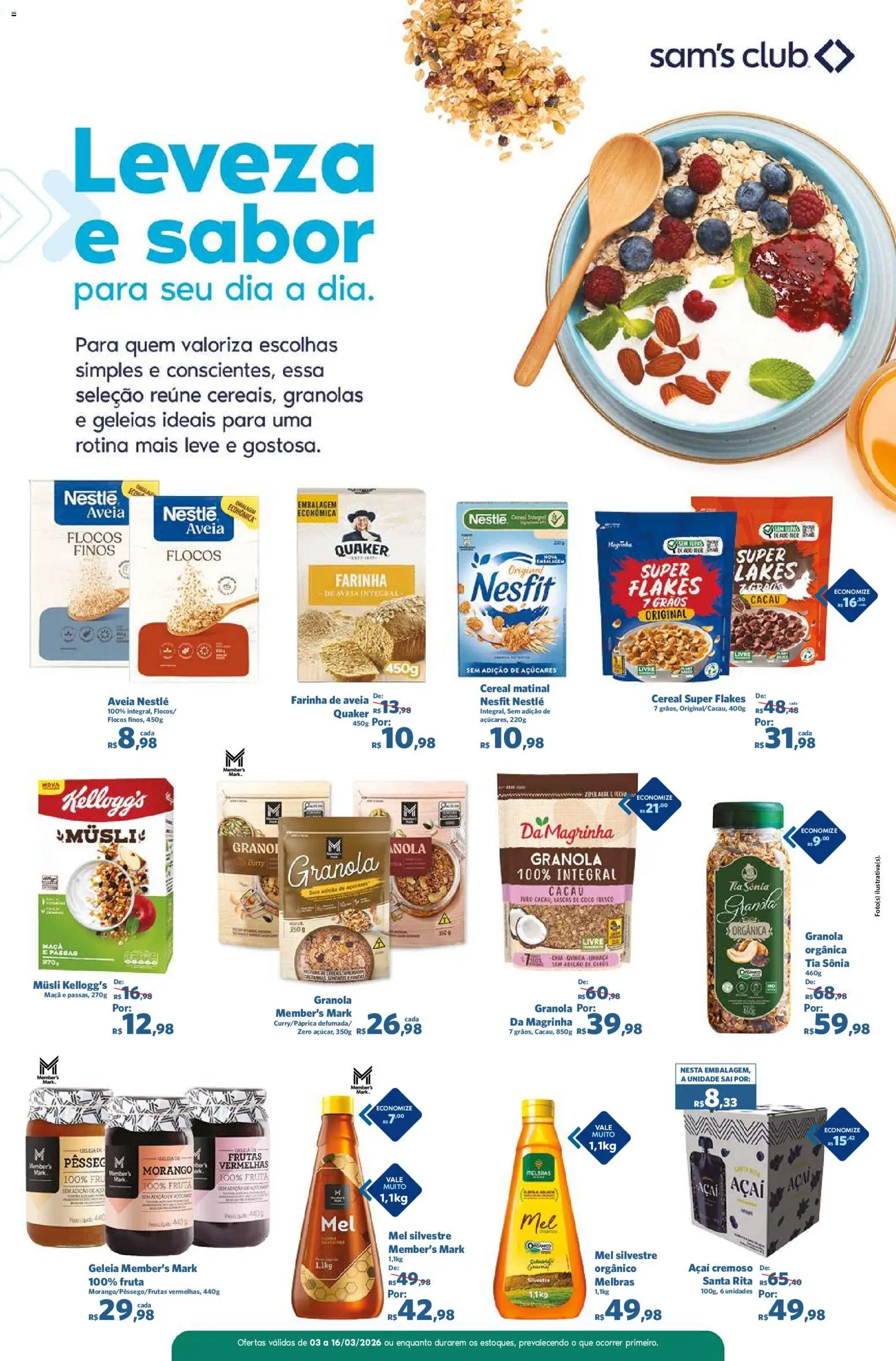 Sam's Club Folheto - válido de 03.03.2026 | Página: 4 | Produtos: Mel, Flocos, Aveia, Açaí