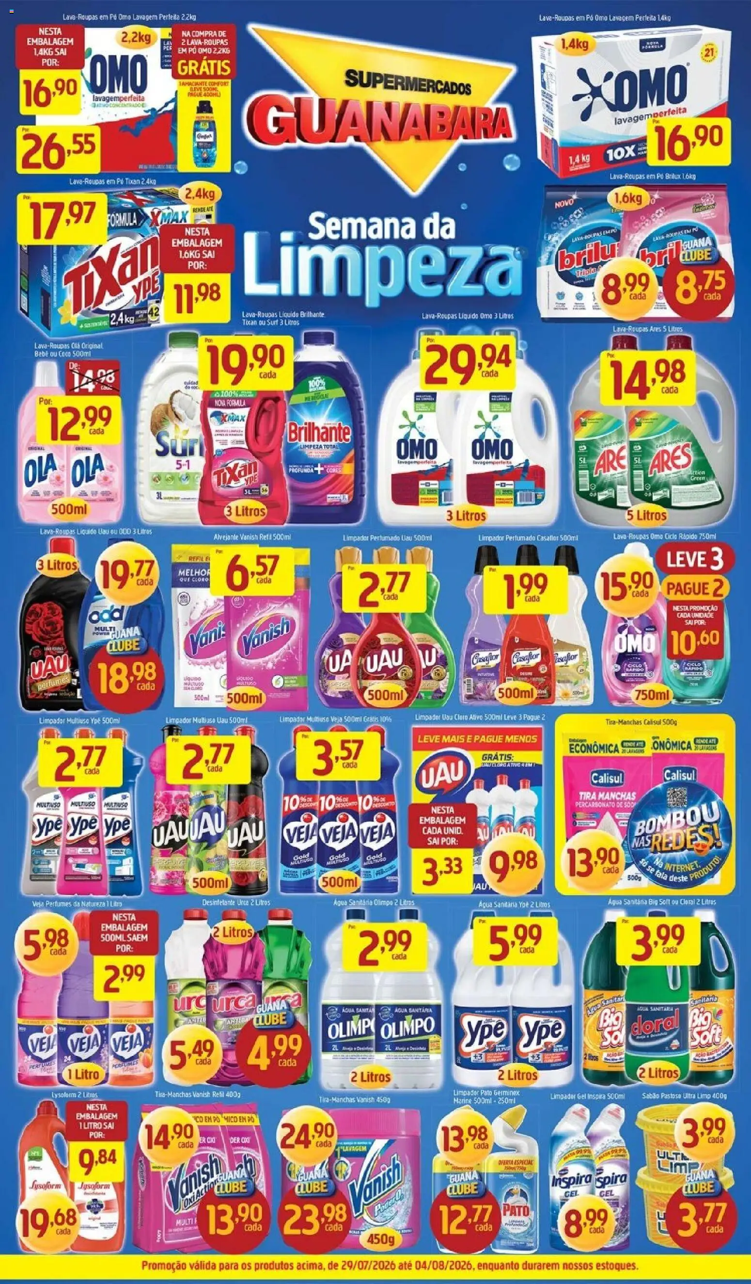 Supermercados Guanabara Folheto - válido de 29/07/2026 | Página: 3 | Produtos: Tira manchas, Alvejante, Roupas, Perfumes