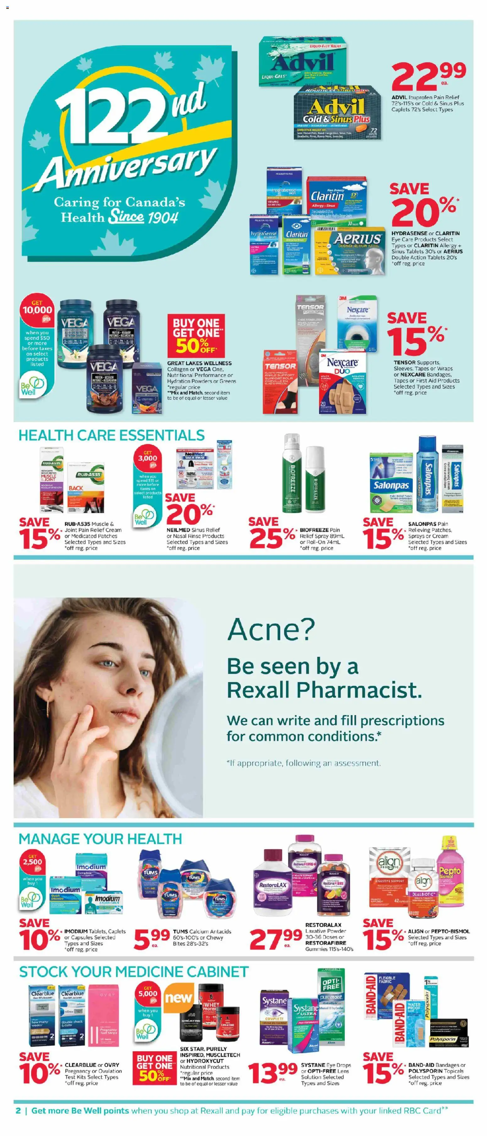 Rexall flyer valid from Sep 11, 2026 | Page: 9 | Products: Water, Strips, Pregnancy test, Capsules