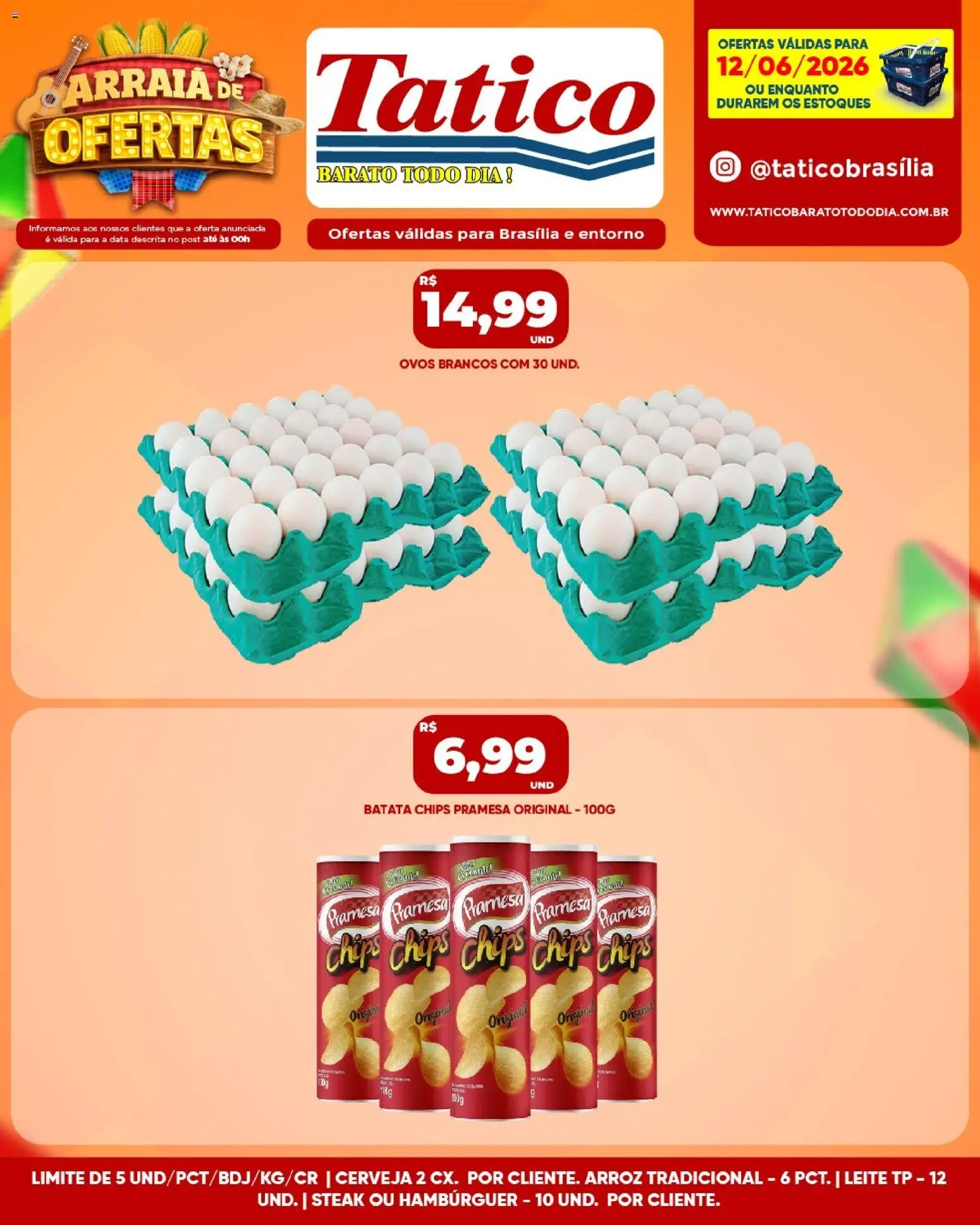 Tatico Folheto - válido de 12.06.2026 | Página: 1 | Produtos: Leite, Cerveja, Arroz, Hambúrguer