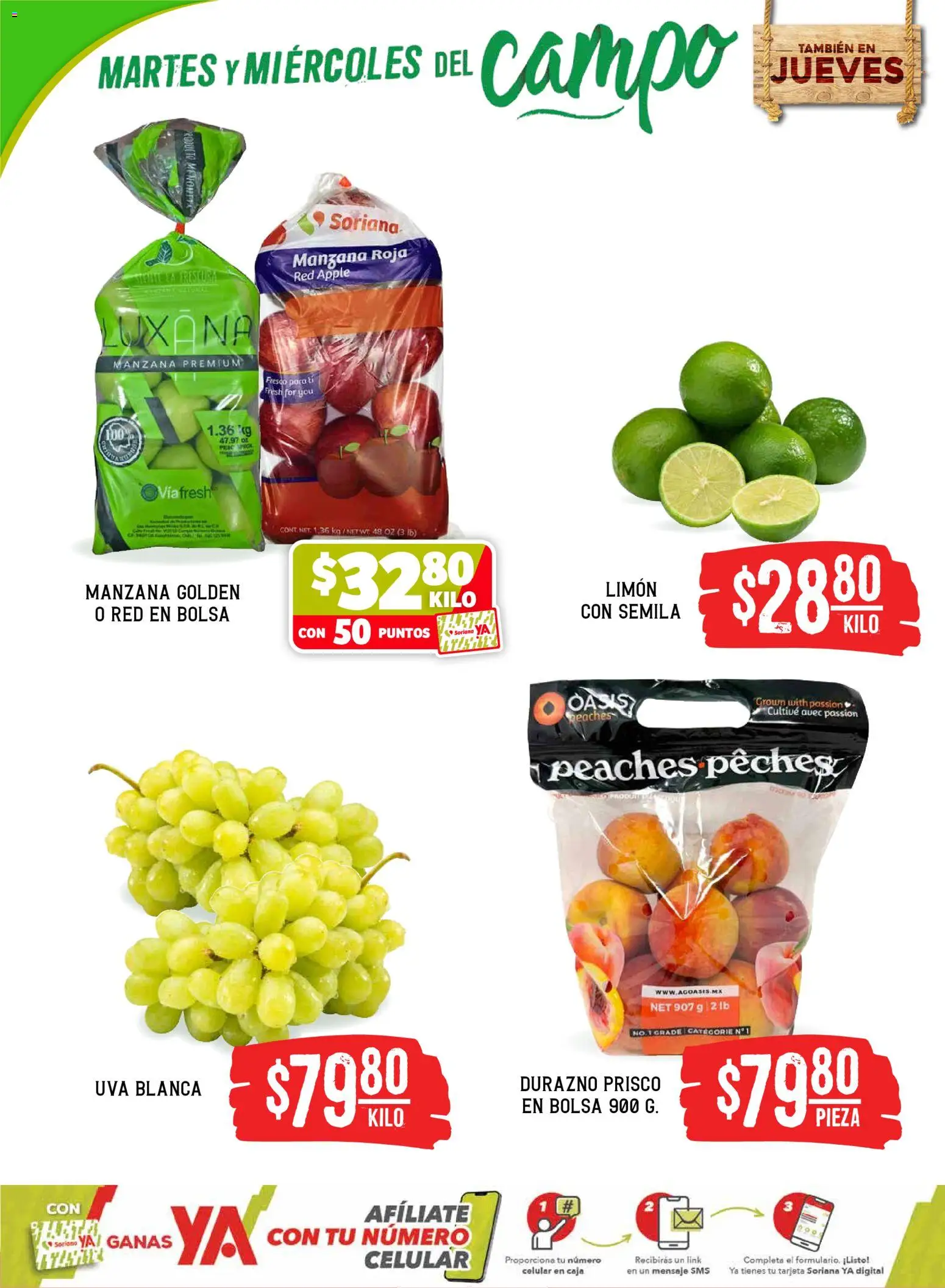 Nuevas ofertas de Soriana válidas en toda la República Mexicana desde el 19.05.2026. ¡Encuentra las mejores ofertas en Soriana Martes y Miércoles del Campo Híper: Tamaulipas (excepto Cd. Victoria y Tampico)! | Página: 2 | Productos: Durazno, Limón, Uva, Caja