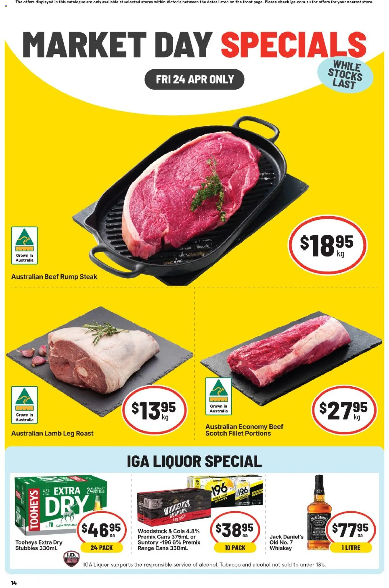IGA catalogue - valid from 23.04.2026 | Page: 1 | Products: Lamb, Bourbon, Whiskey, Steak