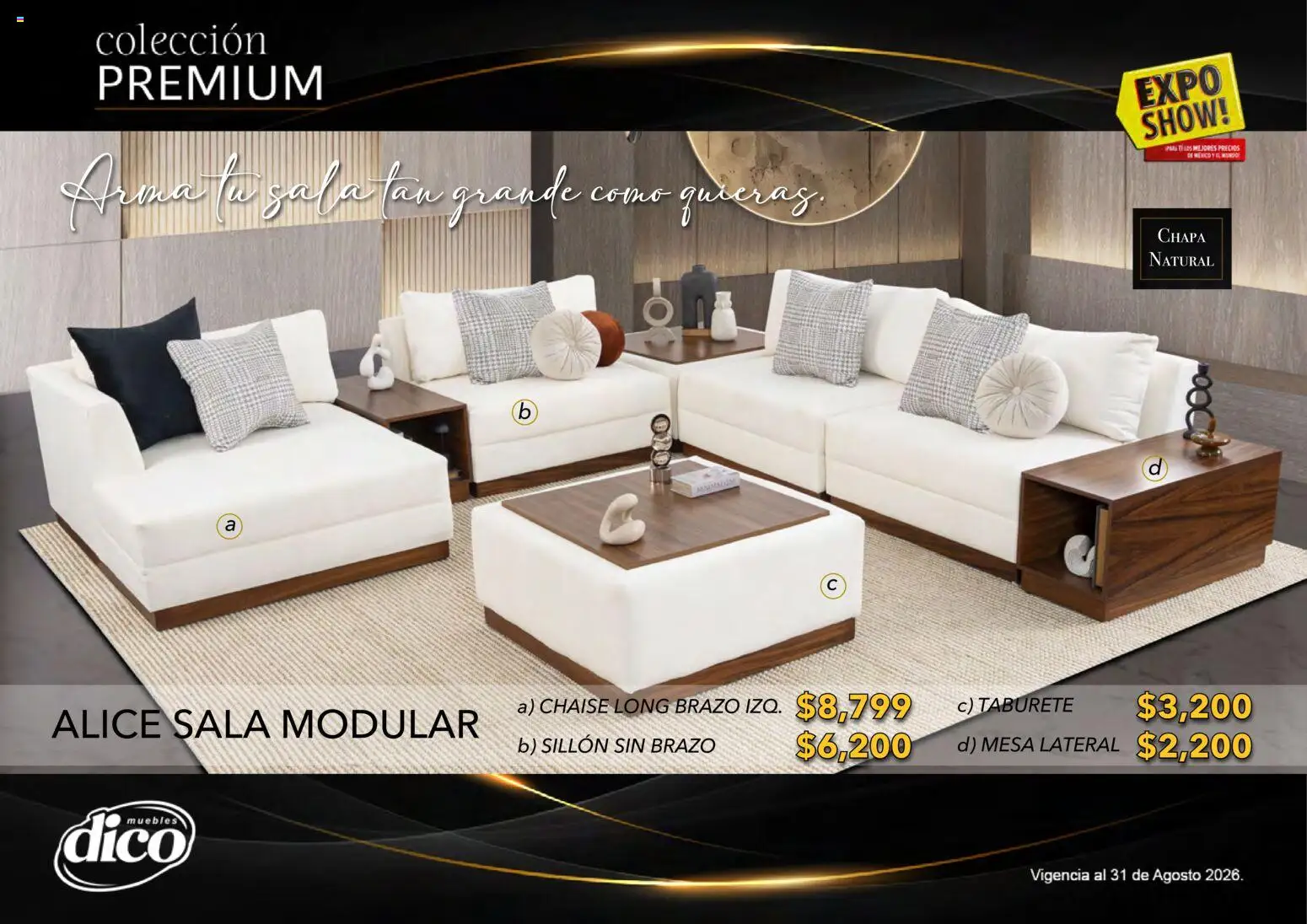 Nuevas ofertas de Muebles Dico válidas en toda la República Mexicana desde el 01/08/2026. ¡Encuentra las mejores ofertas en Muebles Dico catálogo Colección Premium! | Página: 33 | Productos: Sillón, Chapa, Modular, Mesa