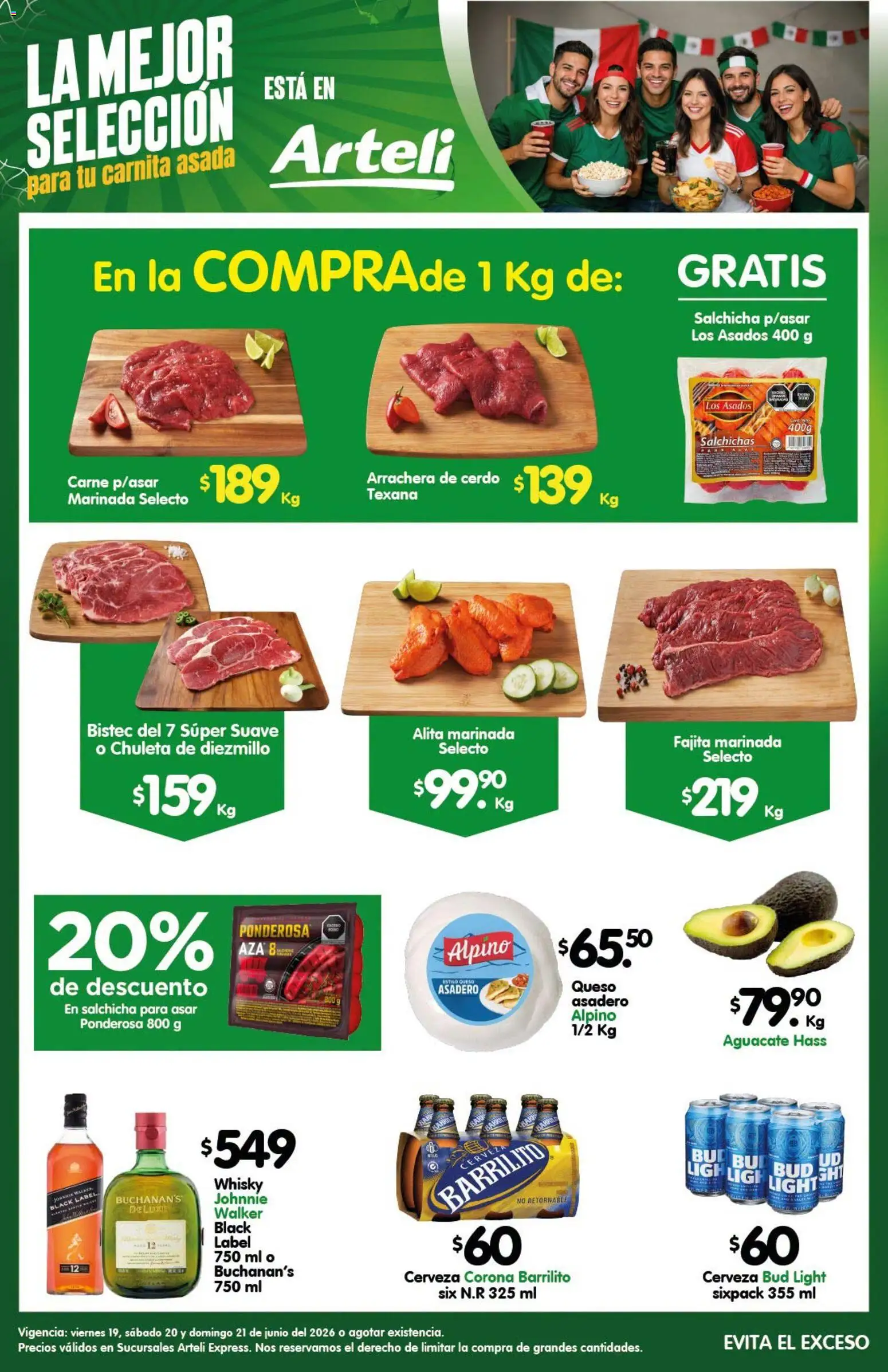 Nuevas ofertas de Arteli válidas en toda la República Mexicana desde el 19.06.2026. ¡Encuentra las mejores ofertas en Arteli folleto Carne Express! | Página: 1