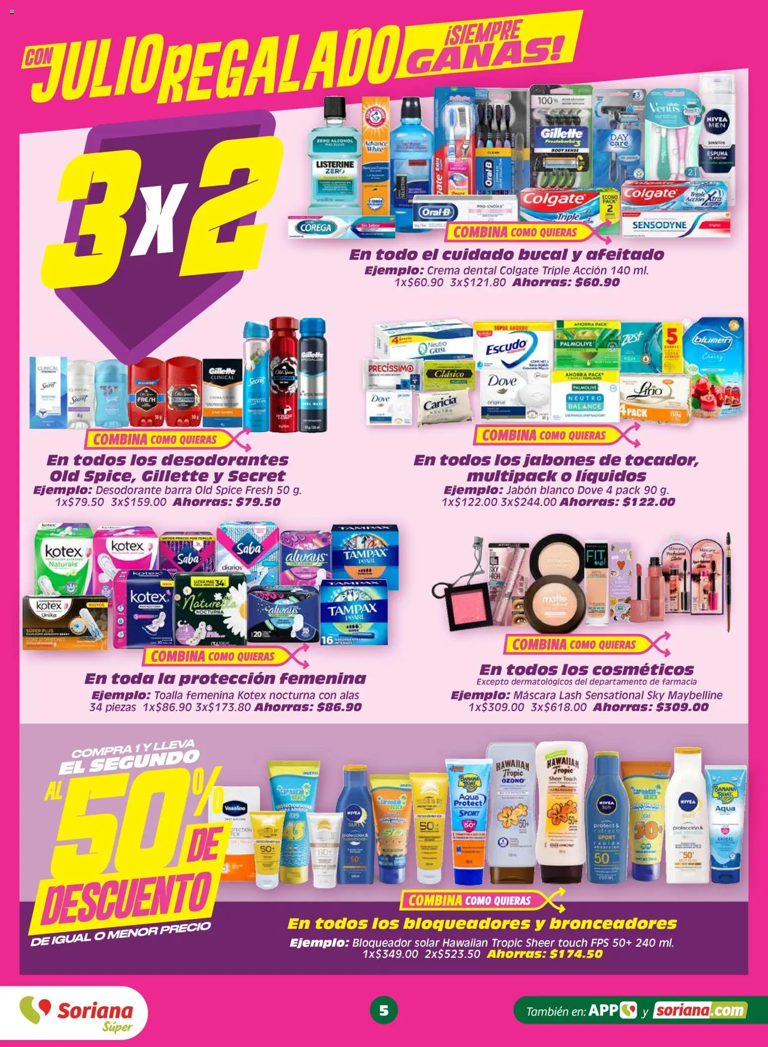 Nuevas ofertas de Soriana válidas en toda la República Mexicana desde el 10/07/2026. ¡Encuentra las mejores ofertas en Soriana Julio Regalado Súper Nacional! | Página: 5 | Productos: Desodorante, Crema, Máscara, Jabón