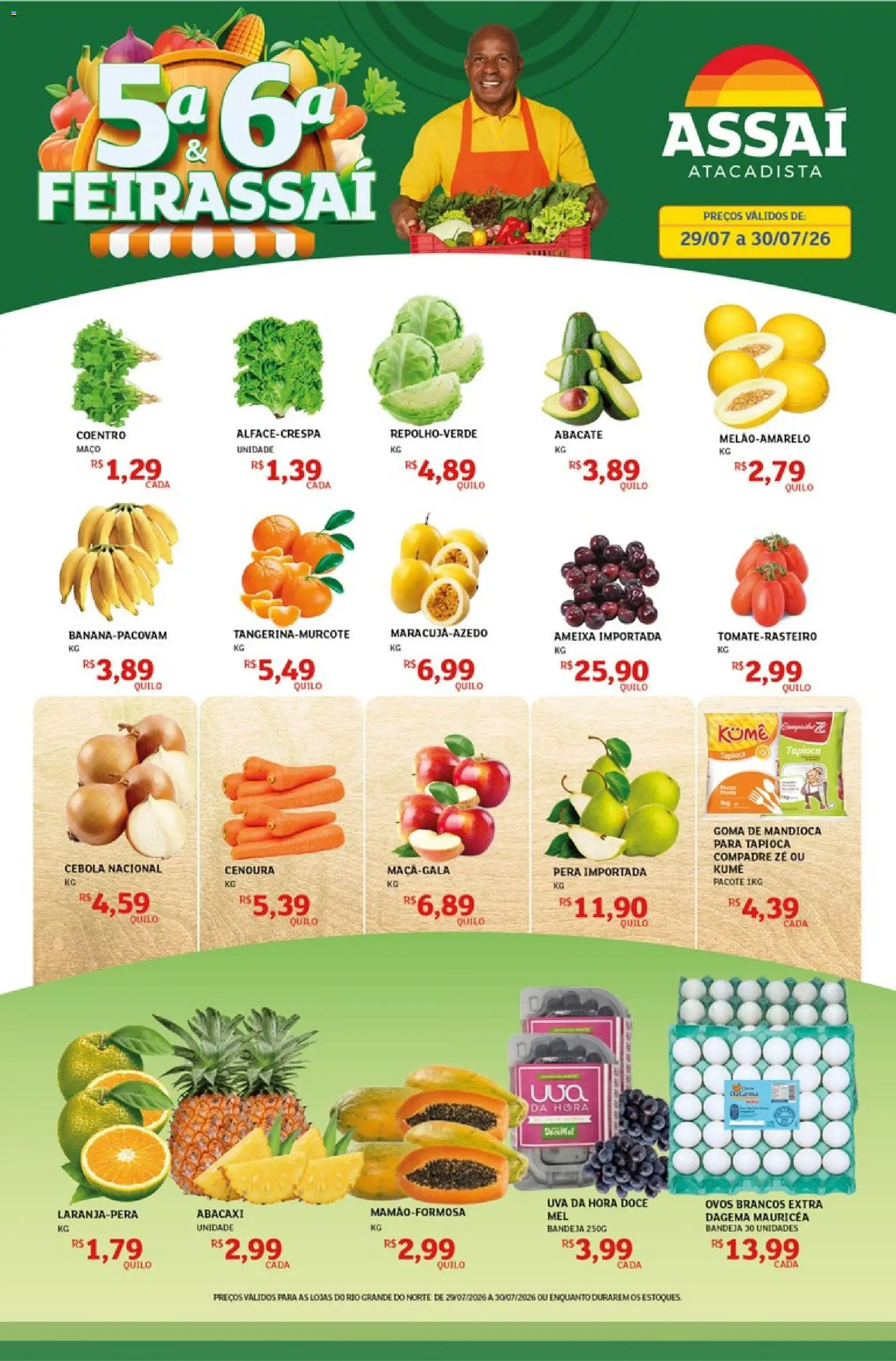 Assaí Atacadista Folheto - válido de 29/07/2026 | Página: 1 | Produtos: Tapioca, Abacaxi, Bandeja, Ameixa