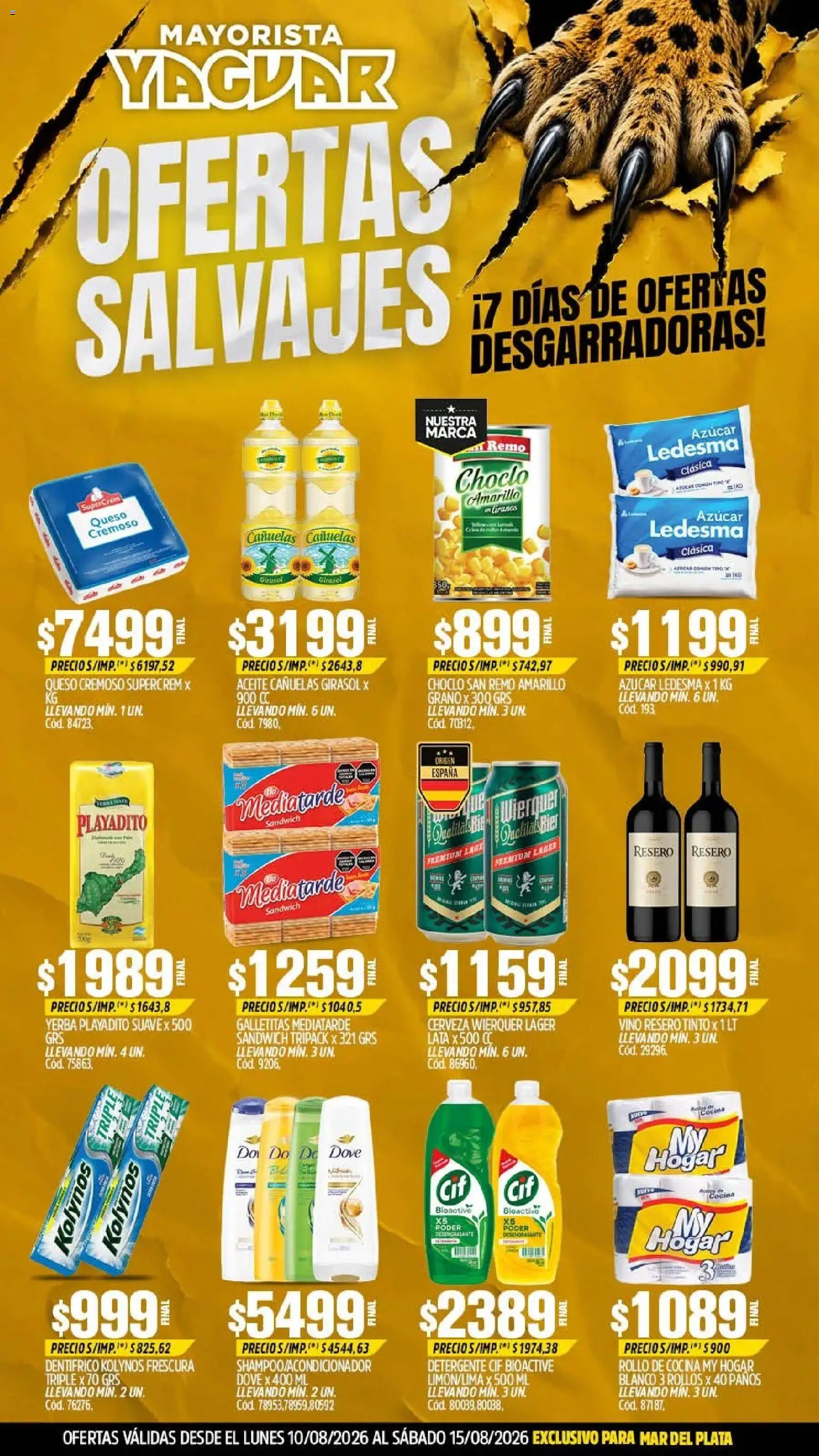 Yaguar - Oferta Semanal Mar del Plata │ válido desde el 10/08/2026 | Página: 1 | Productos: Cocina, Azucar, Vino, Cerveza
