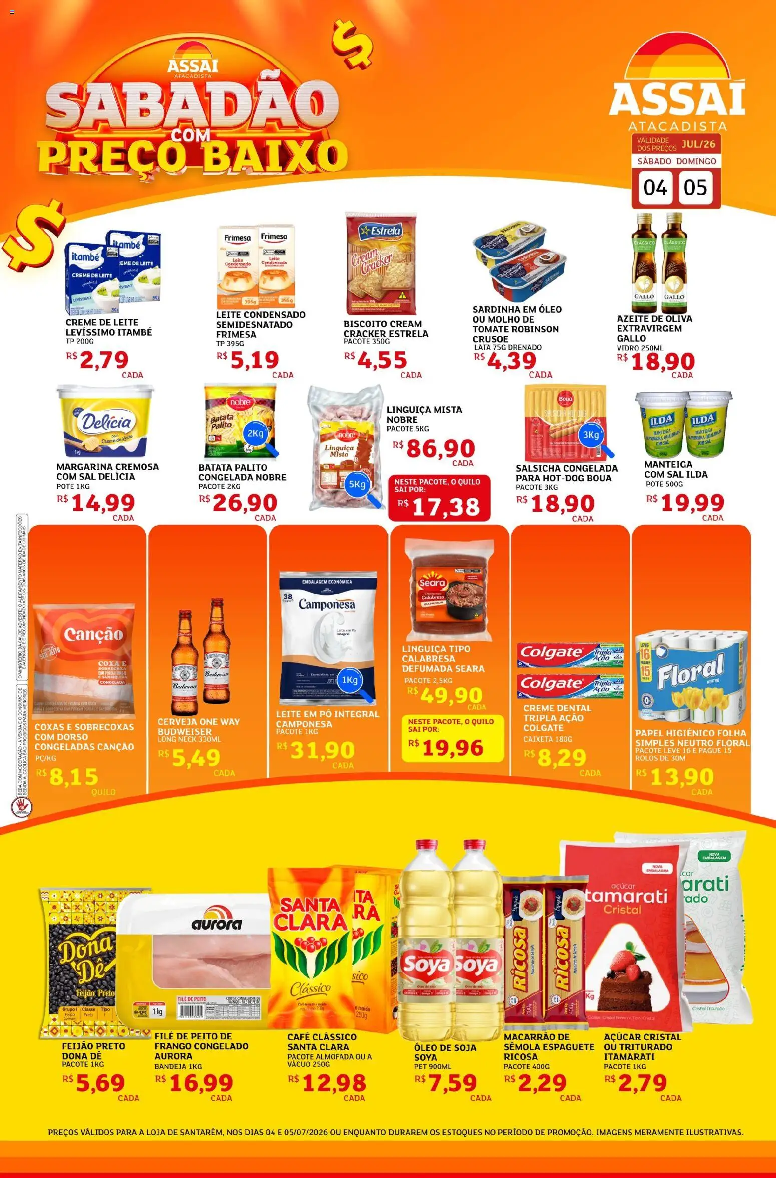 Assaí Atacadista Folheto - válido de 04/07/2026 | Página: 1 | Produtos: Pó, Biscoito, Cerveja, Papel higiênico