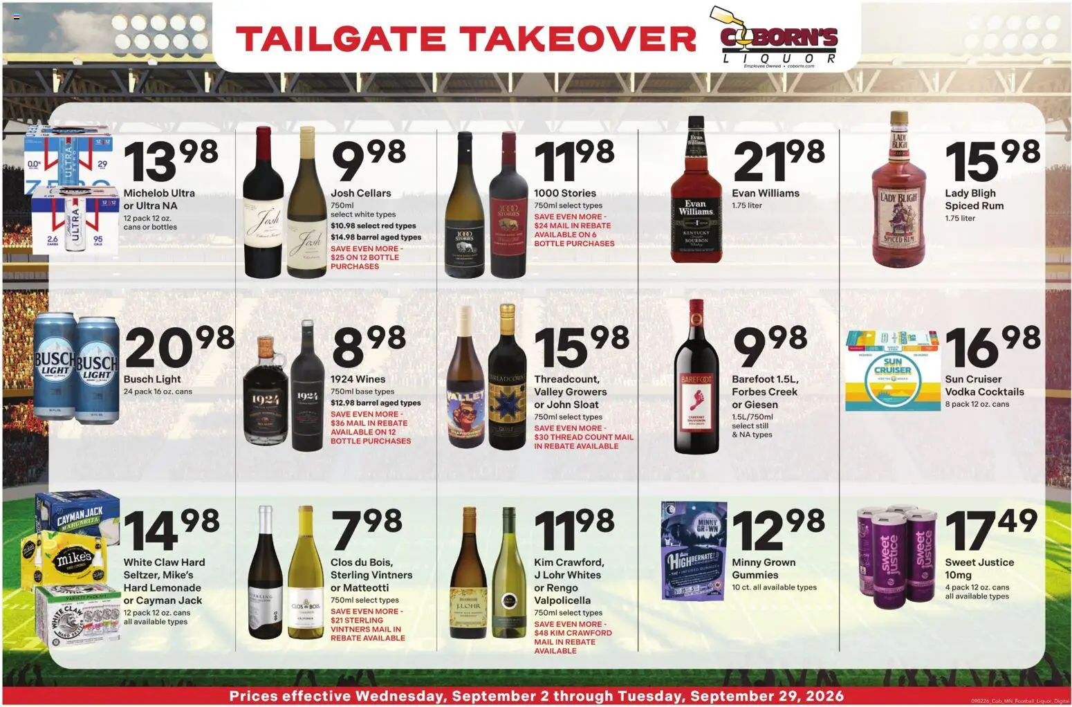 Coborn's Liquor Ad - valid from 09/23/2026 | Page: 3 | Products: Bourbon, Vodka, Cocktails, Rum