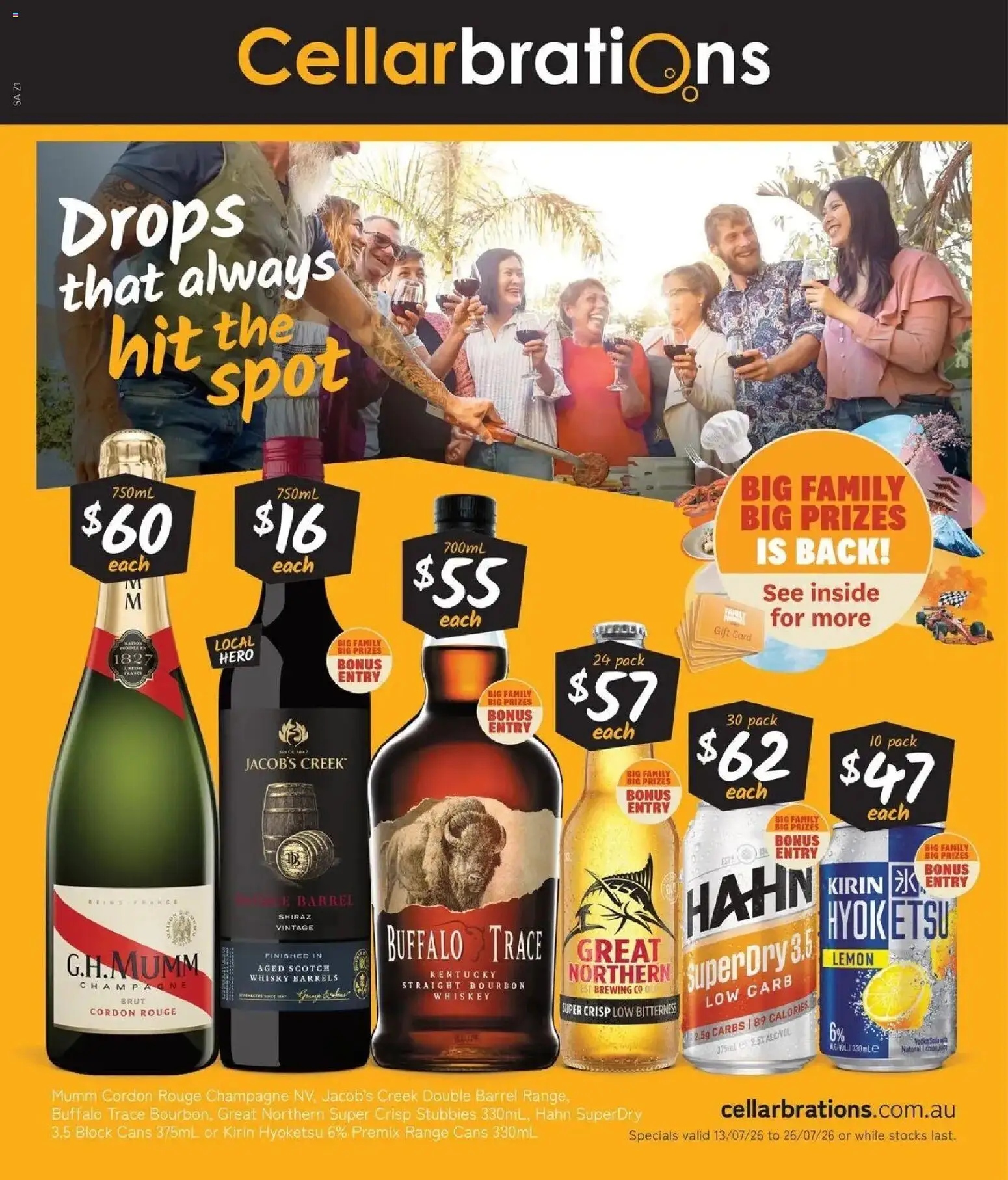 Cellarbrations catalogue - valid from 13/07/2026 | Page: 1 | Products: Bourbon, Vodka, Whiskey, Lemon