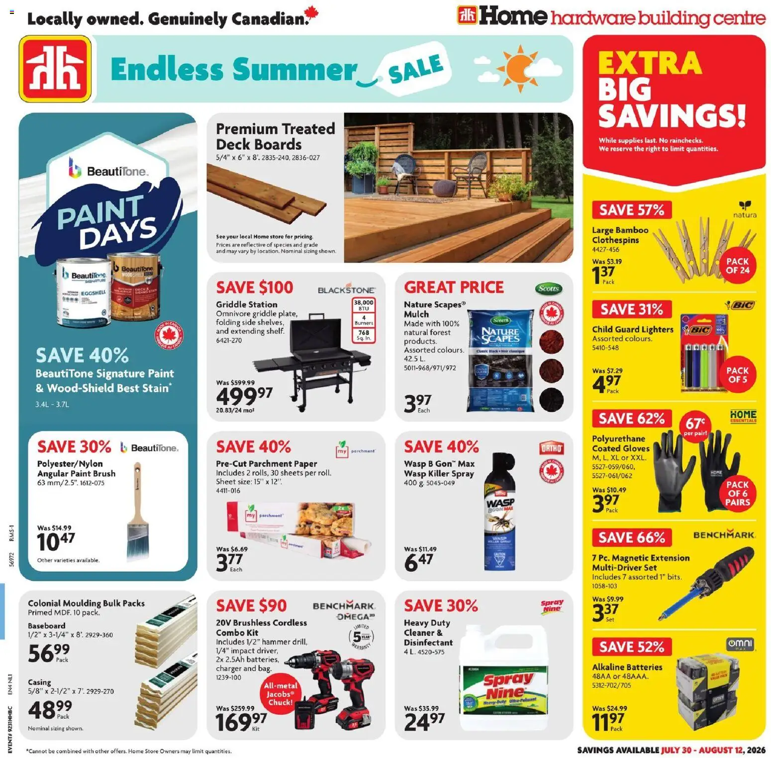 Home Hardware flyer valid from Jul 30, 2026 | Page: 1 | Products: Gloves, Brush