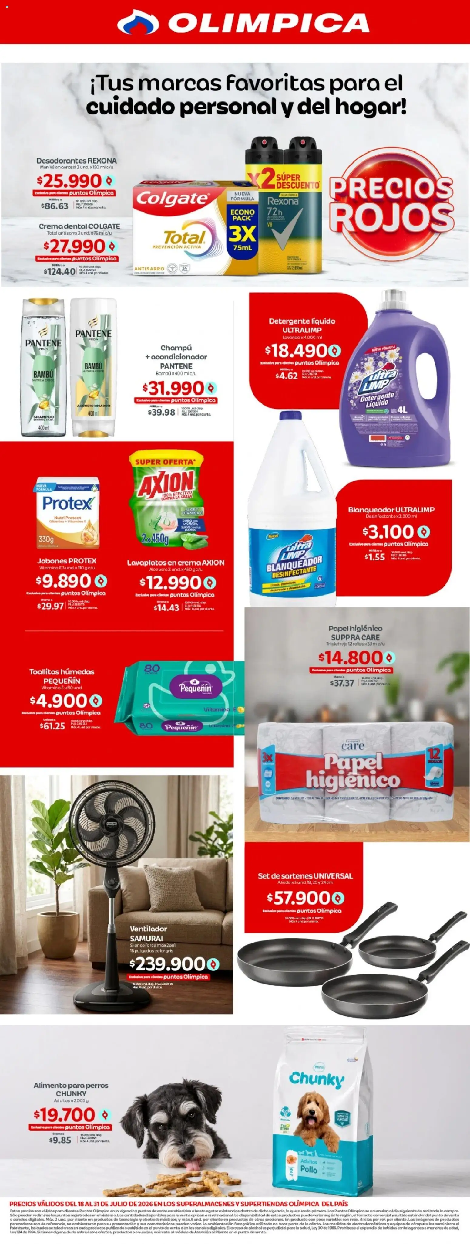 Olímpica revista - valida desde el 18/07/2026 | Página: 3 | Productos: Blanqueador, Acondicionador, Papel higiénico, Loción tonificante