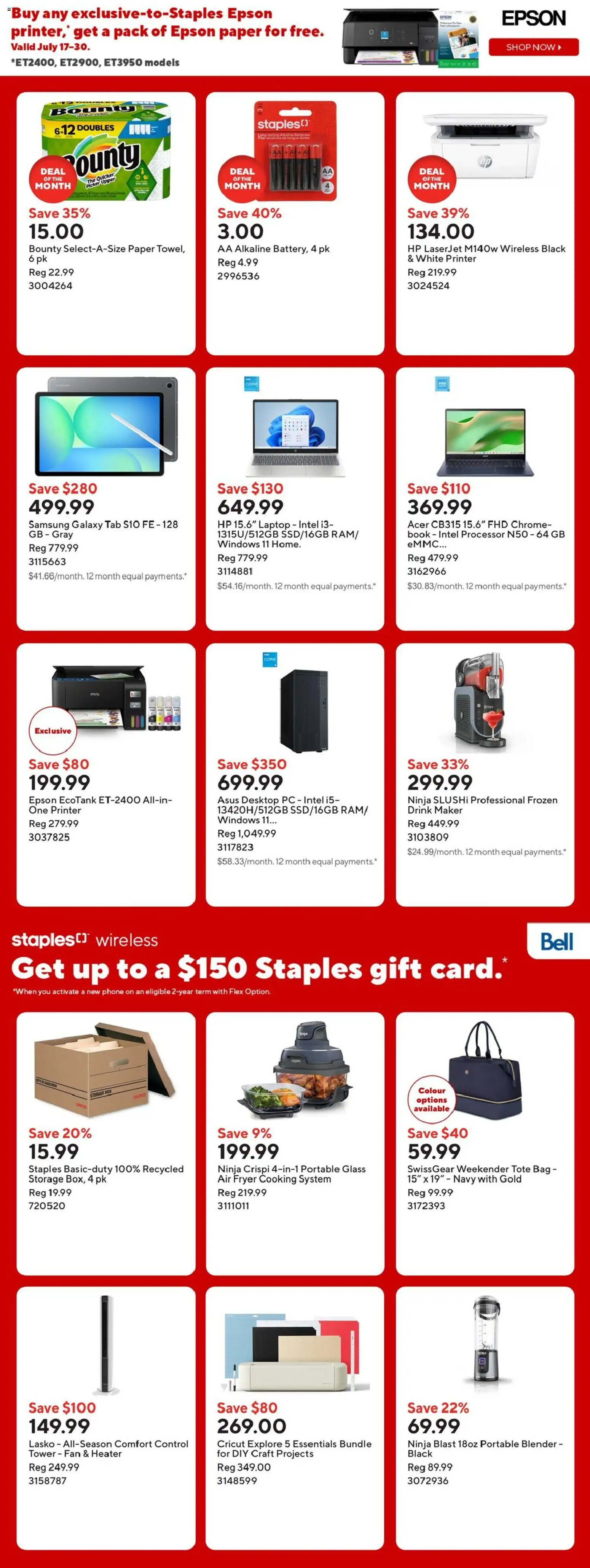 Staples flyer valid from Jul 17, 2026 | Page: 2 | Products: Bag, Fryer, Batteries, Box