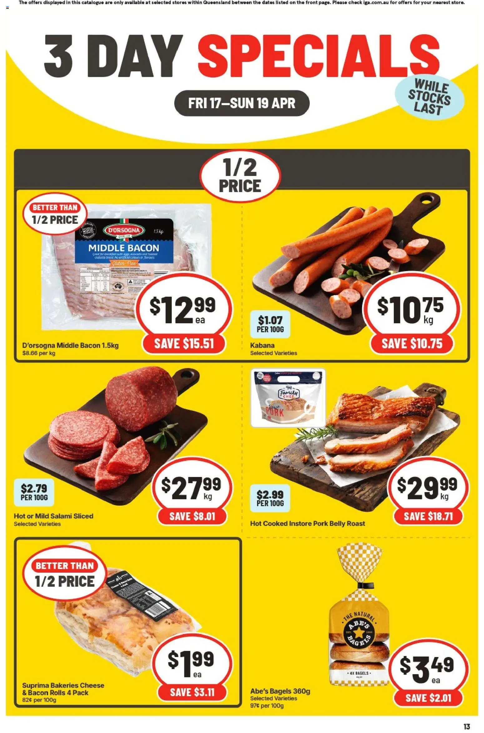 IGA catalogue - valid from 17.04.2026 | Page: 2 | Products: Bagels, Cheese, Salami, Pork