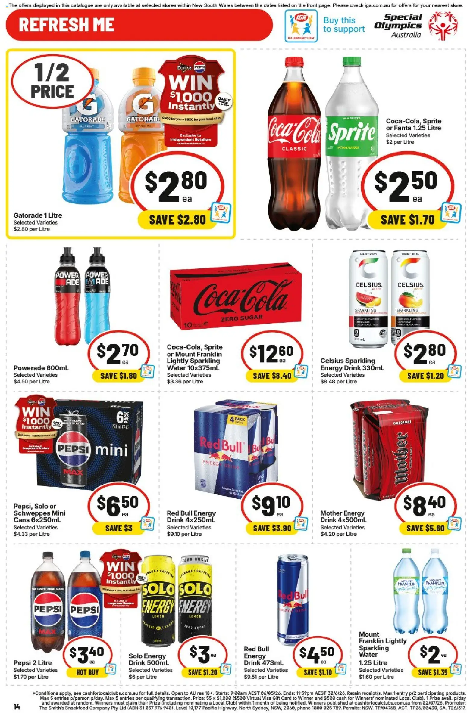 IGA catalogue - valid from 06.05.2026 | Page: 12 | Products: Energy drink, Pepsi, Sugar, Lemon