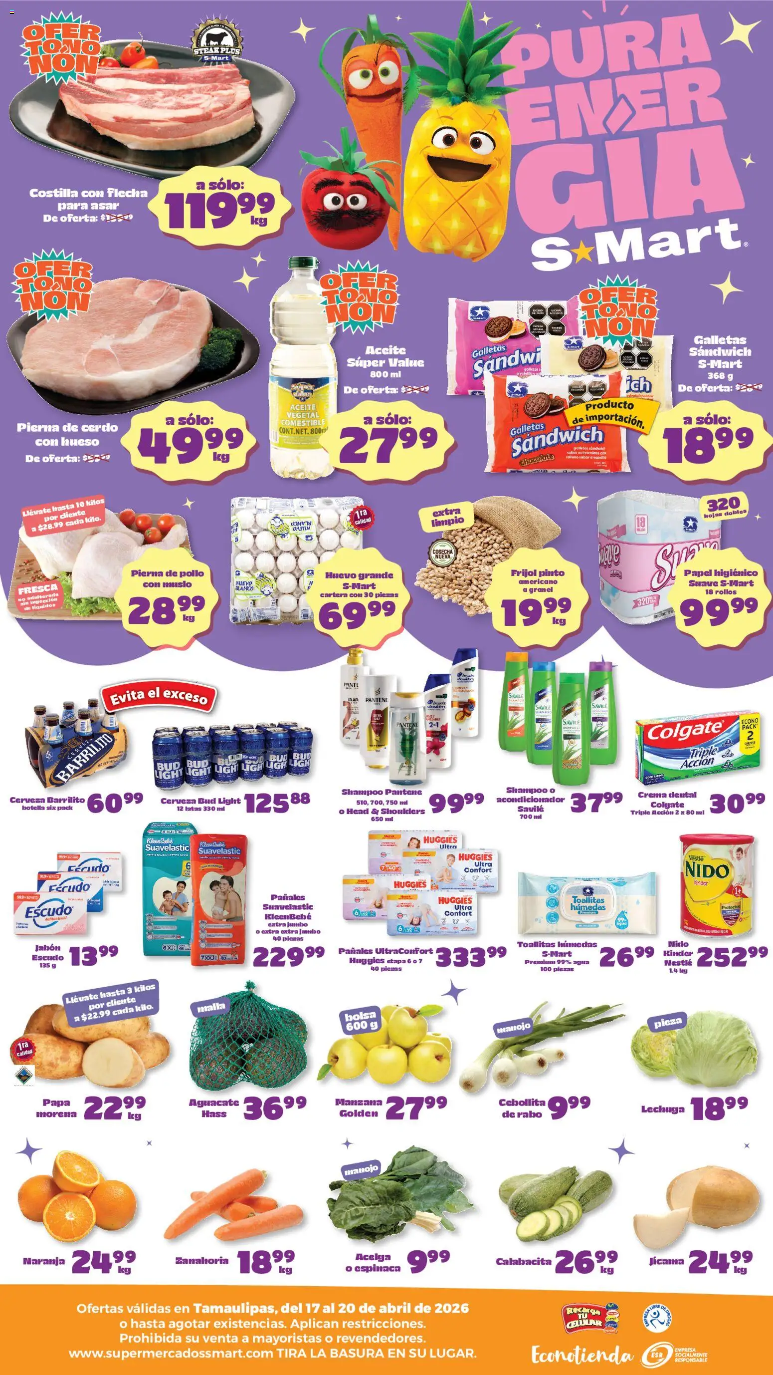 Nuevas ofertas de S-Mart válidas en toda la República Mexicana desde el 17.04.2026. ¡Encuentra las mejores ofertas en S-Mart folleto Nuevo Laredo! | Página: 2 | Productos: Manzana, Cerveza, Cerdo, Espinaca