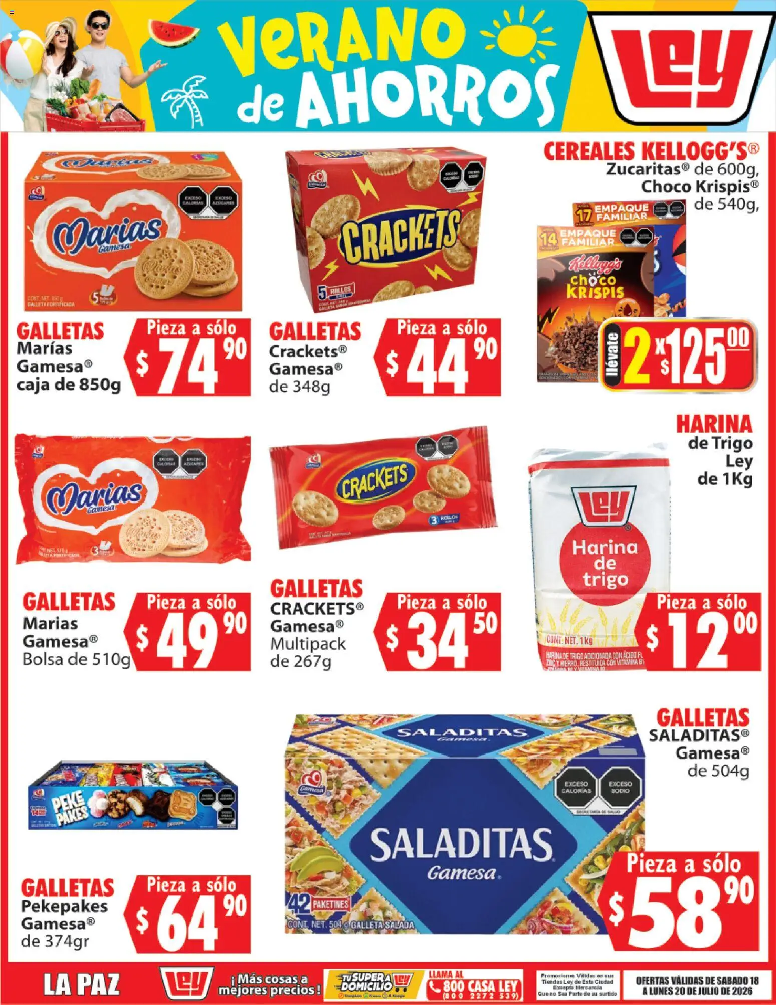 Nuevas ofertas de Casa Ley válidas en toda la República Mexicana desde el 18/07/2026. ¡Encuentra las mejores ofertas en Casa Ley folleto Verano de ahorros! | Página: 3 | Productos: Harina, Bolsa, Galletas, Caja