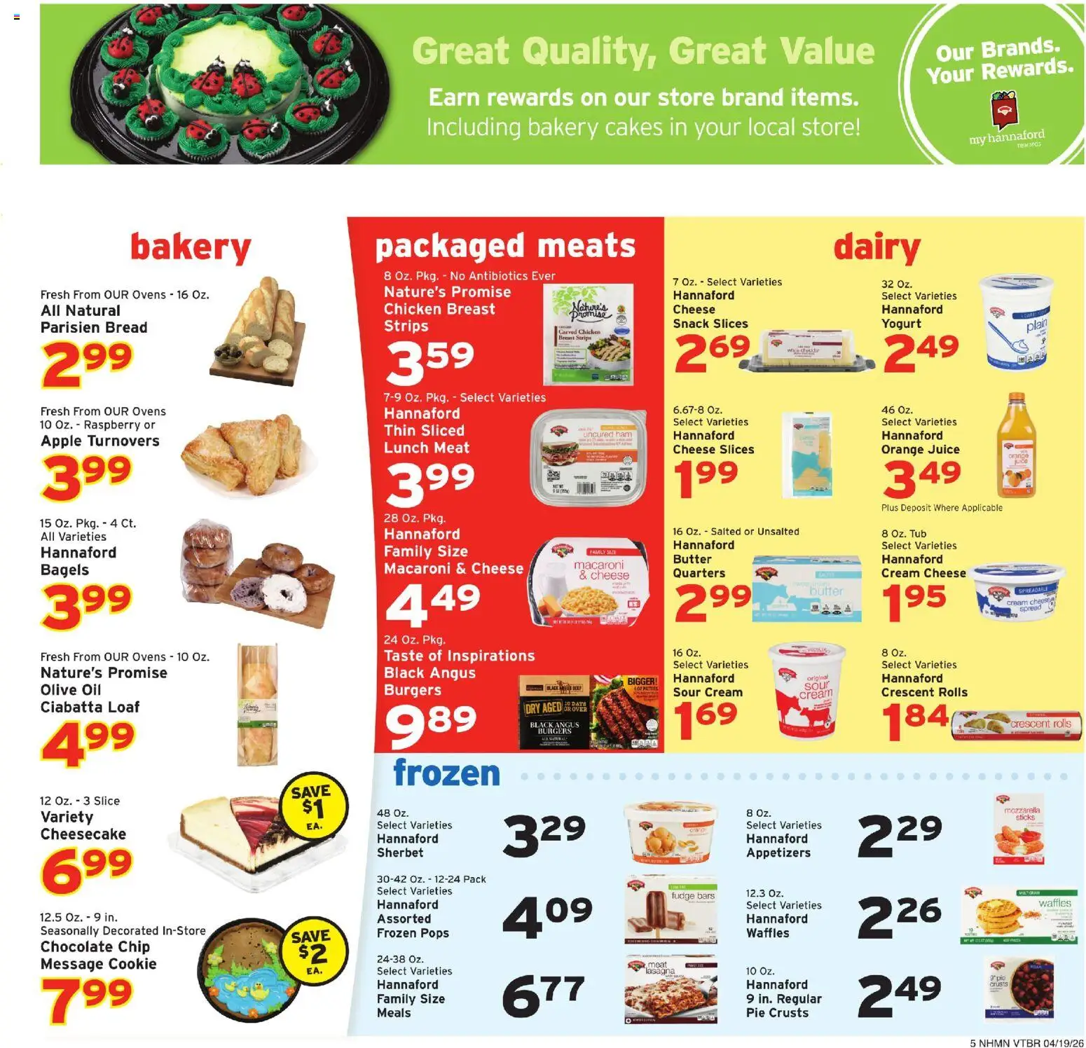 Hannaford Weekly Ad - valid from 19.04.2026 | Page: 5 | Products: Cheese, Yogurt, Beef, Raspberry