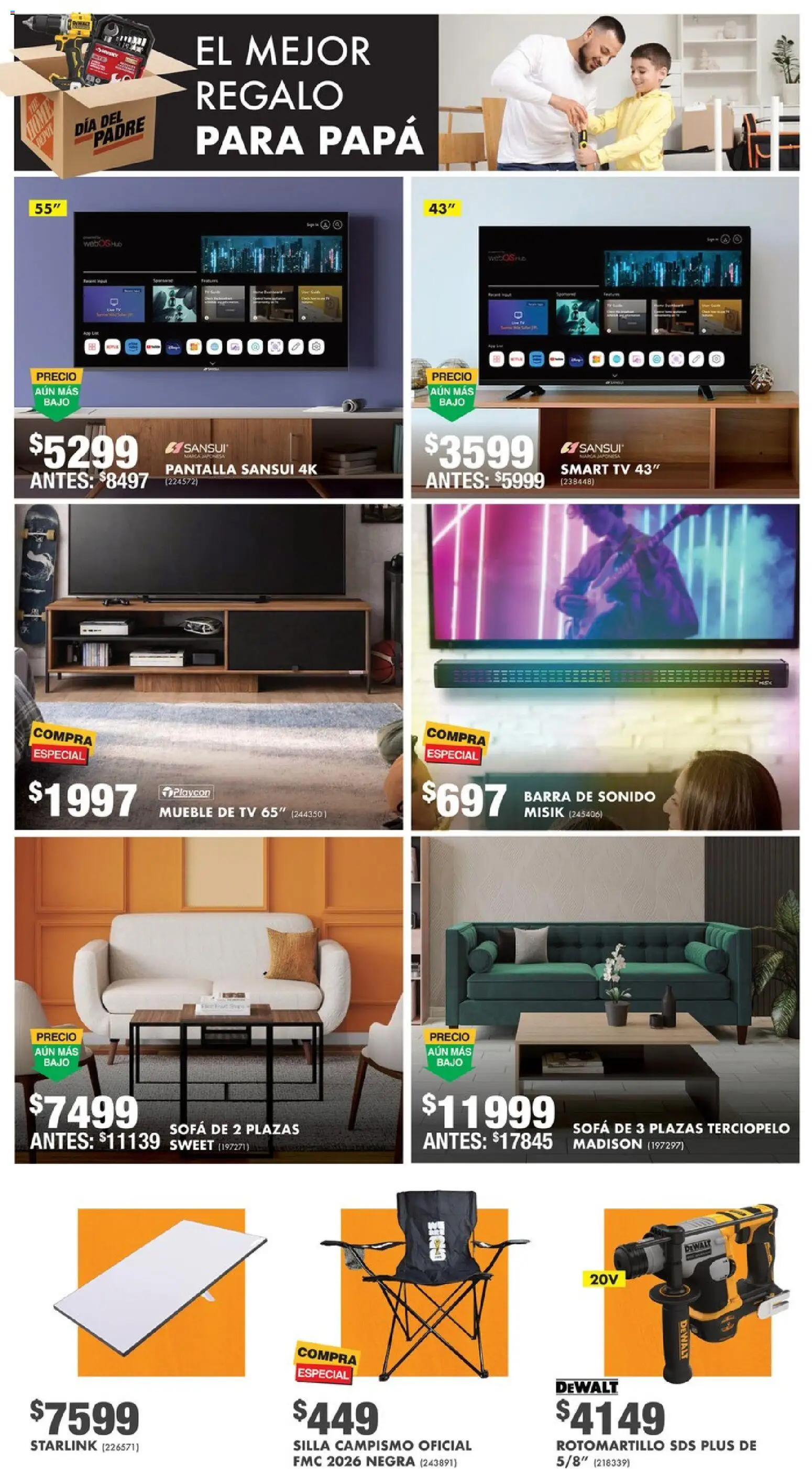 Nuevas ofertas de Home Depot válidas en toda la República Mexicana desde el 14.05.2026. ¡Encuentra las mejores ofertas en Home Depot catálogo! | Página: 4 | Productos: Papa, Sofá, Rotomartillo, Barra