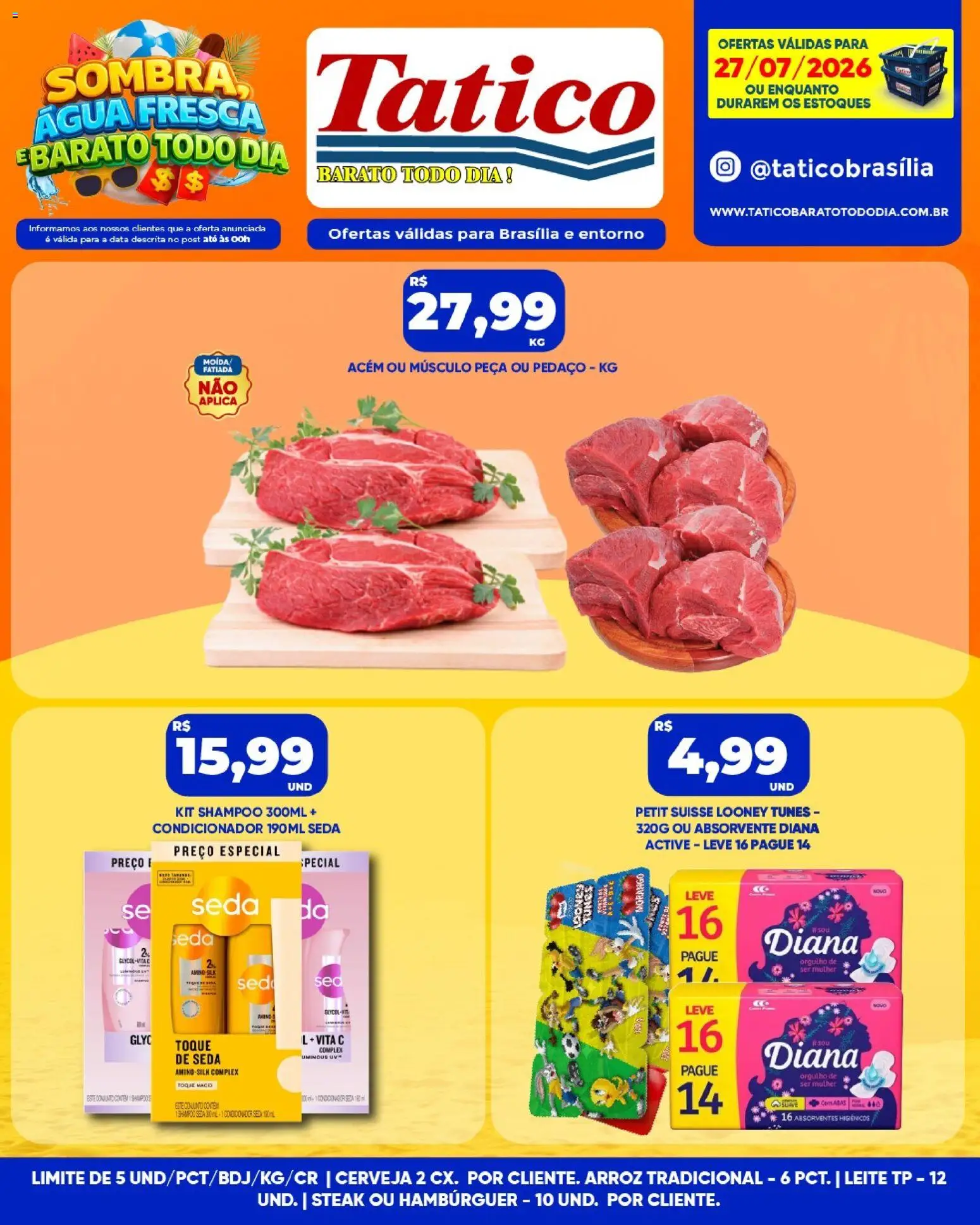 Tatico Folheto - válido de 27/07/2026 | Página: 11 | Produtos: Condicionador, Cerveja, Arroz, Hambúrguer