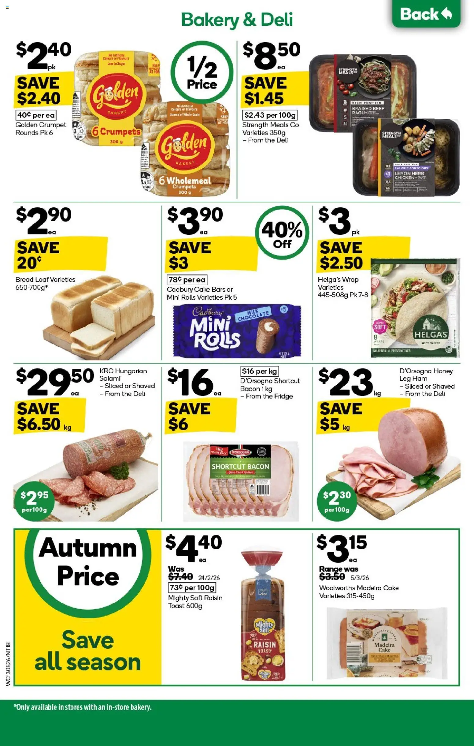 Woolworths catalogue - valid from 13.05.2026 | Page: 18 | Products: Salami, Ham, Sugar, Bakery