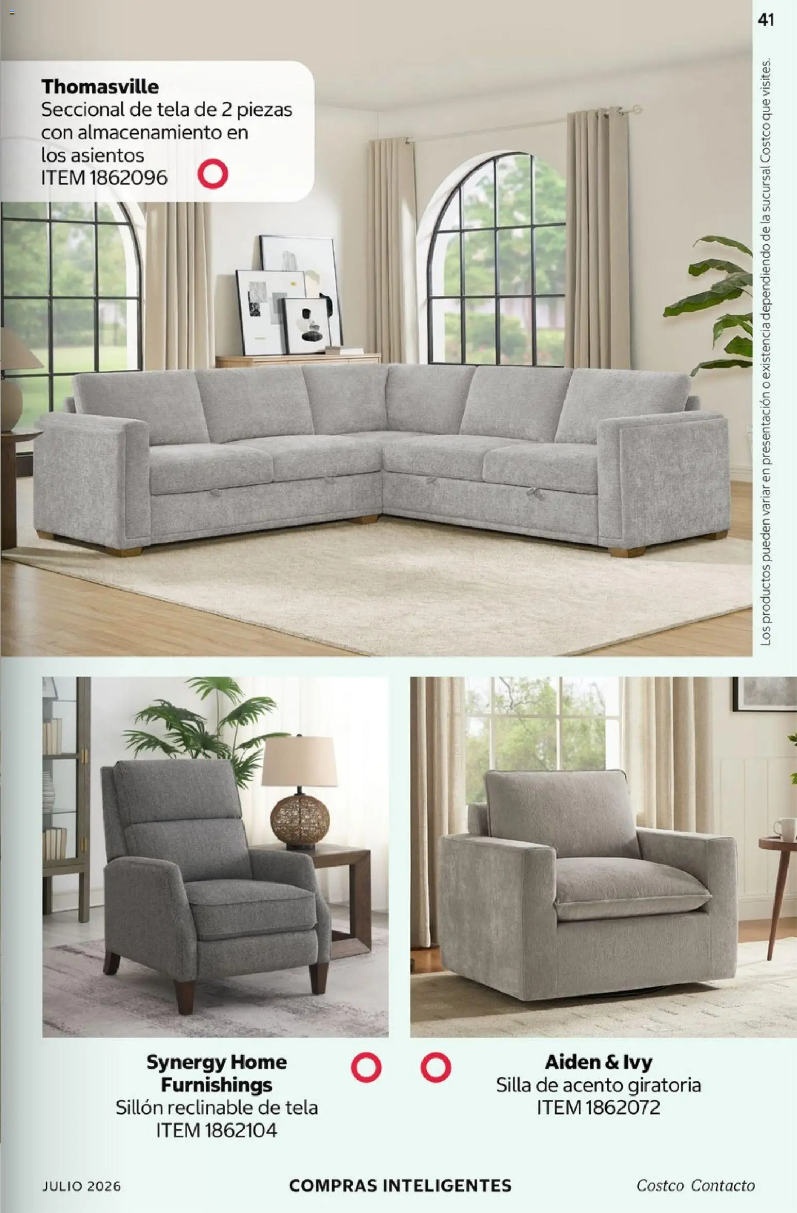 Nuevas ofertas de Costco válidas en toda la República Mexicana desde el 01/07/2026. ¡Encuentra las mejores ofertas en Costco Revista Julio 2026! | Página: 41 | Productos: Sofá, Sillón, Silla