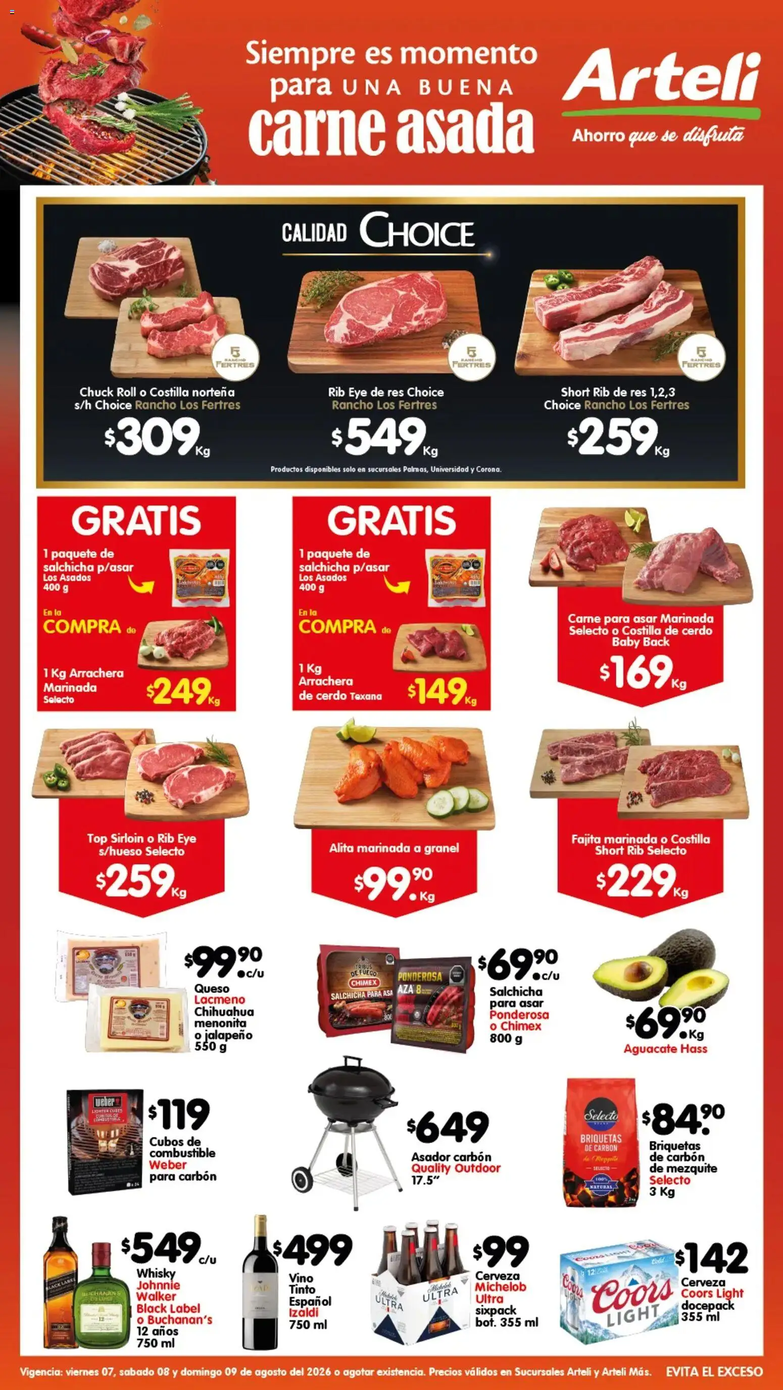 Nuevas ofertas de Arteli válidas en toda la República Mexicana desde el 07/08/2026. ¡Encuentra las mejores ofertas en Arteli folleto Carnita Asada! | Página: 1 | Productos: Salchicha, Briquetas de carbón, Briquetas, Short