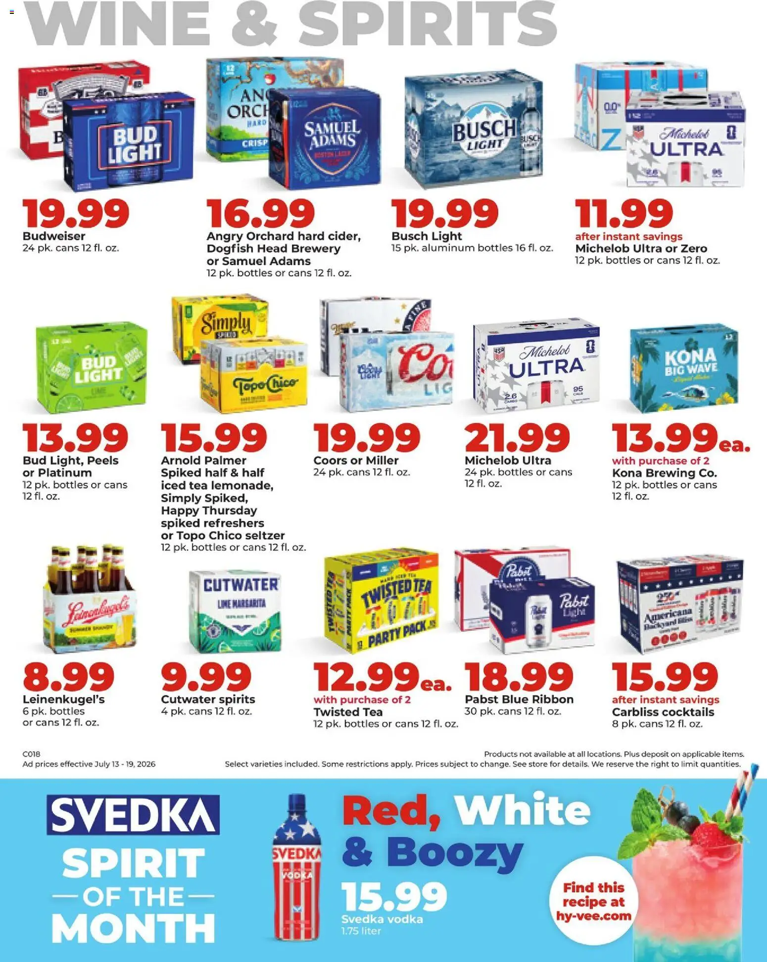 HyVee Weekly Ad - valid from 07/13/2026 | Page: 39 | Products: Wine, Tea, Vodka, Lime