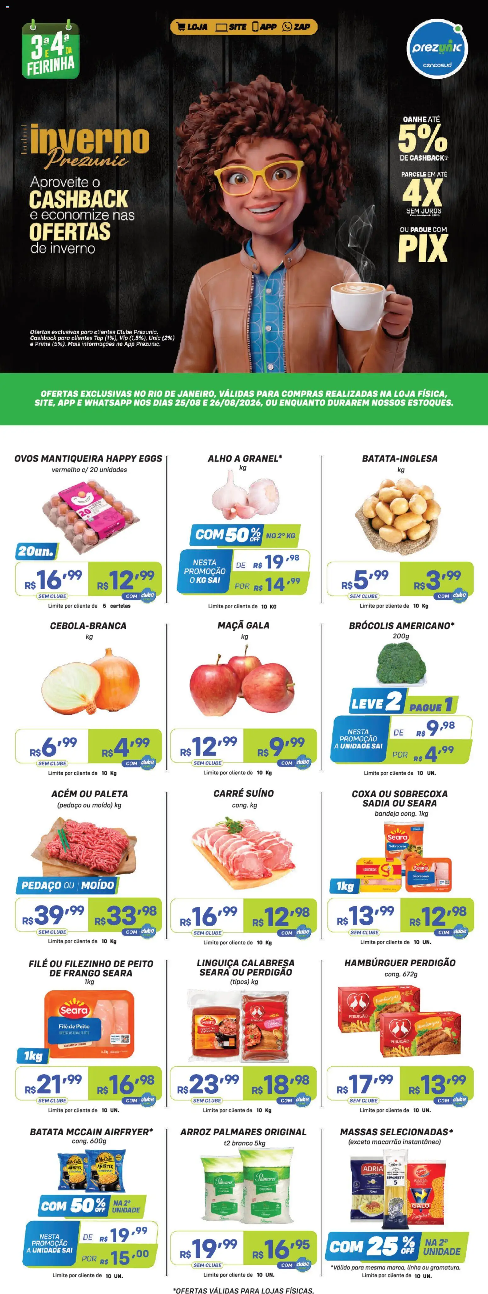 Prezunic Folheto - válido de 25/08/2026 | Página: 1 | Produtos: Acém, Ovos, Macarrão instantâneo, Frango