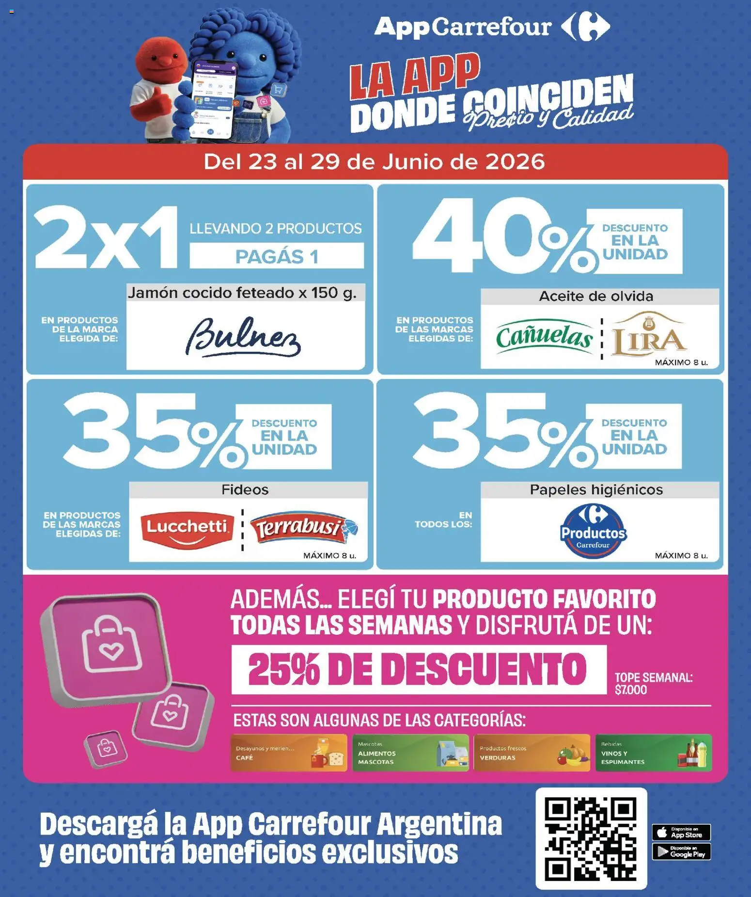 Carrefour ofertas │ válido desde el 23/06/2026 | Página: 4 | Productos: Jamón cocido, Aceite, Café, Fideos