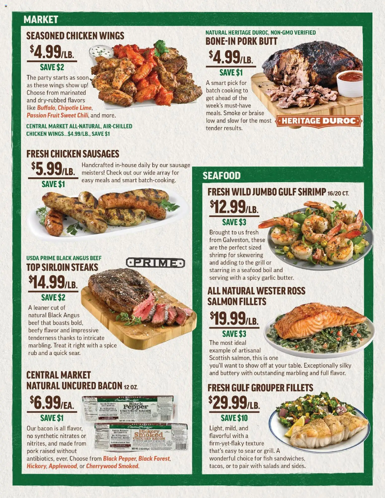 Central Market Weekly Ad - valid from 08/19/2026 | Page: 3 | Products: Pork butt, Fish, Sausages, Pepper