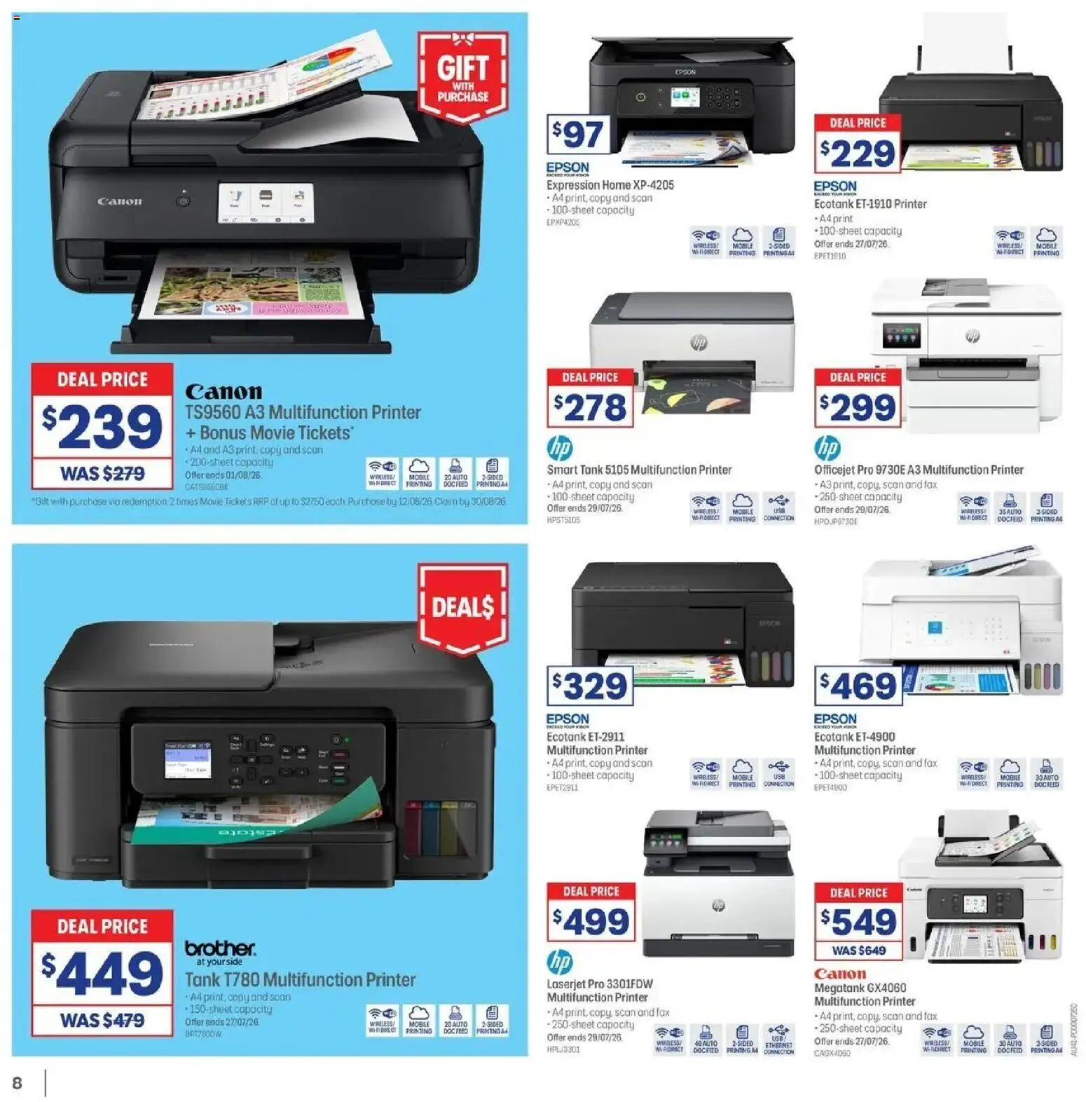 Officeworks catalogue - valid from 12/07/2026 | Page: 8 | Products: Printer, Fax, Mobile