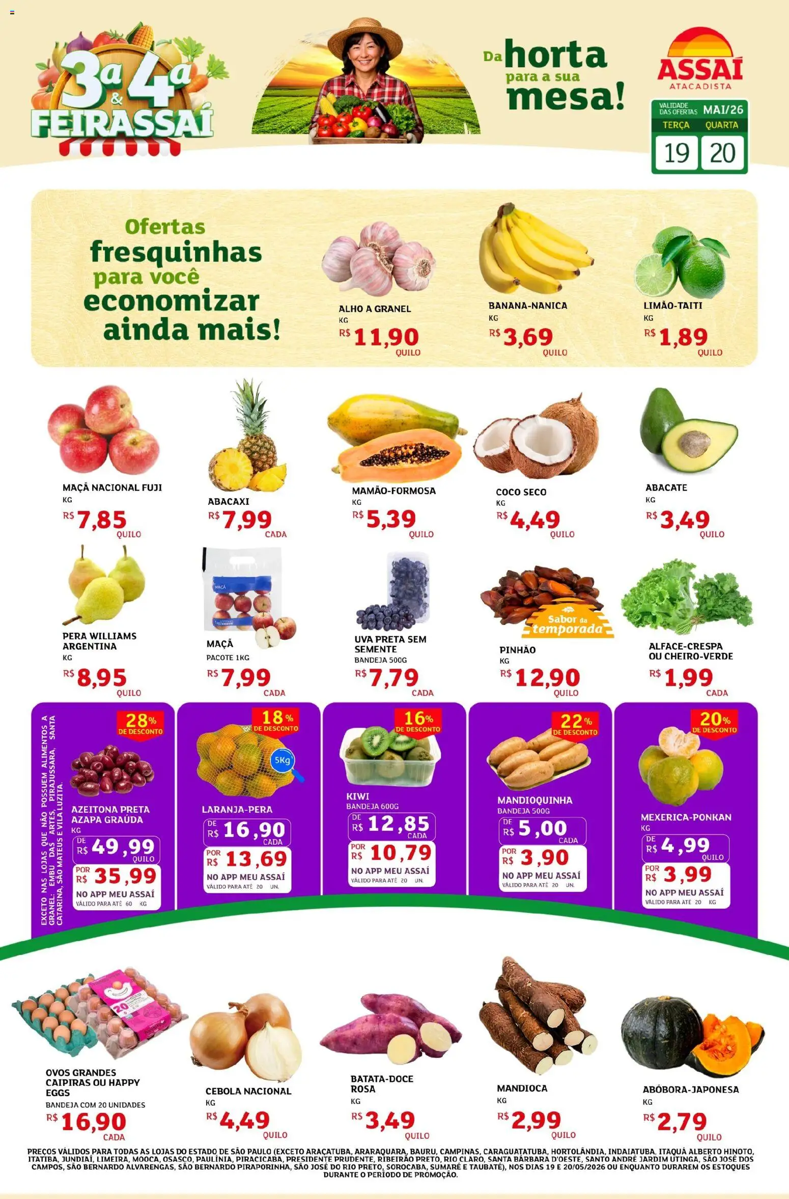 Assaí Atacadista Folheto - válido de 19.05.2026 | Página: 1 | Produtos: Alho, Mandioca, Mandioquinha, Abacaxi