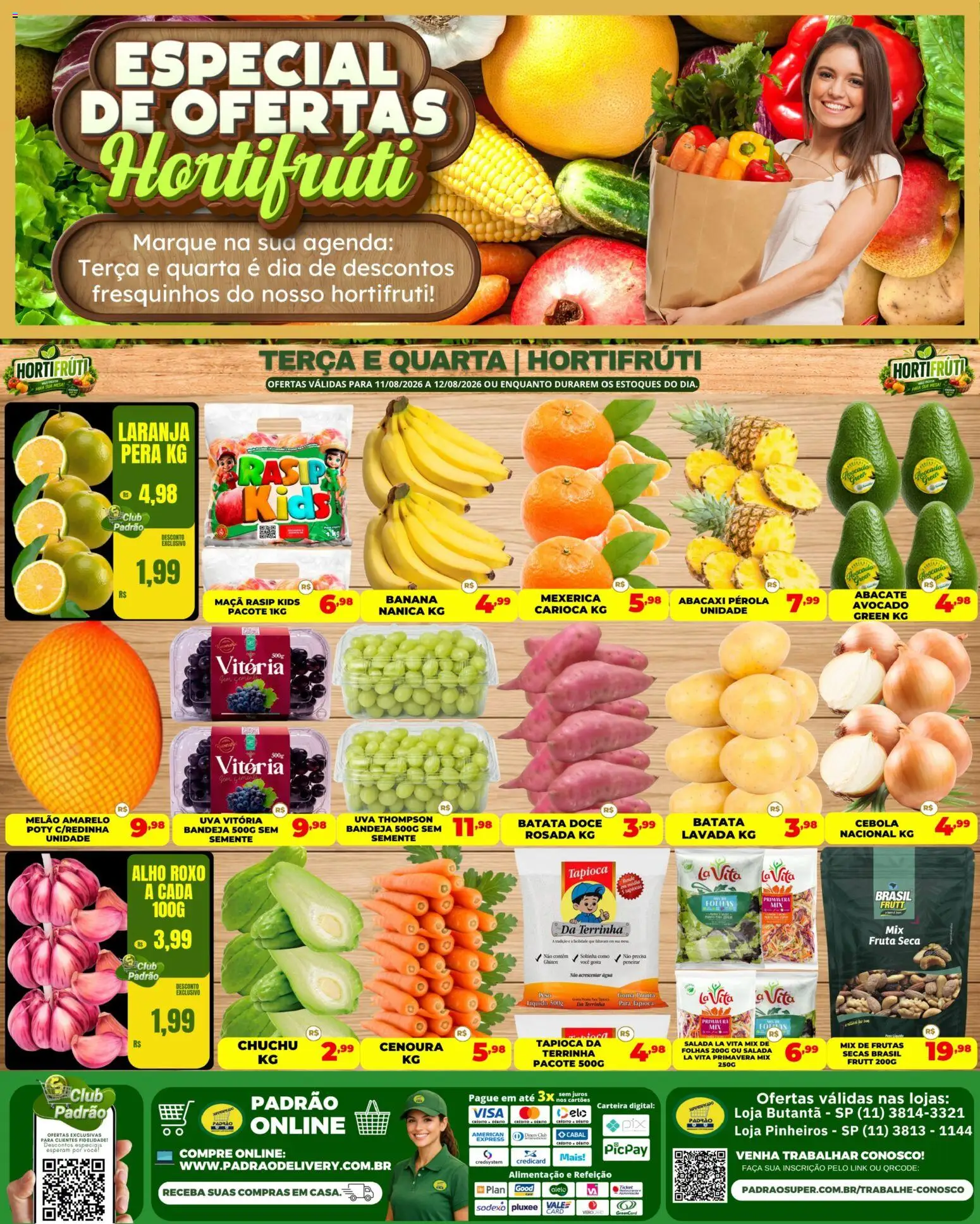 Supermercado Padrão Folheto - válido de 11/08/2026 | Página: 1 | Produtos: Mexerica, Pera, Cama, Carteira