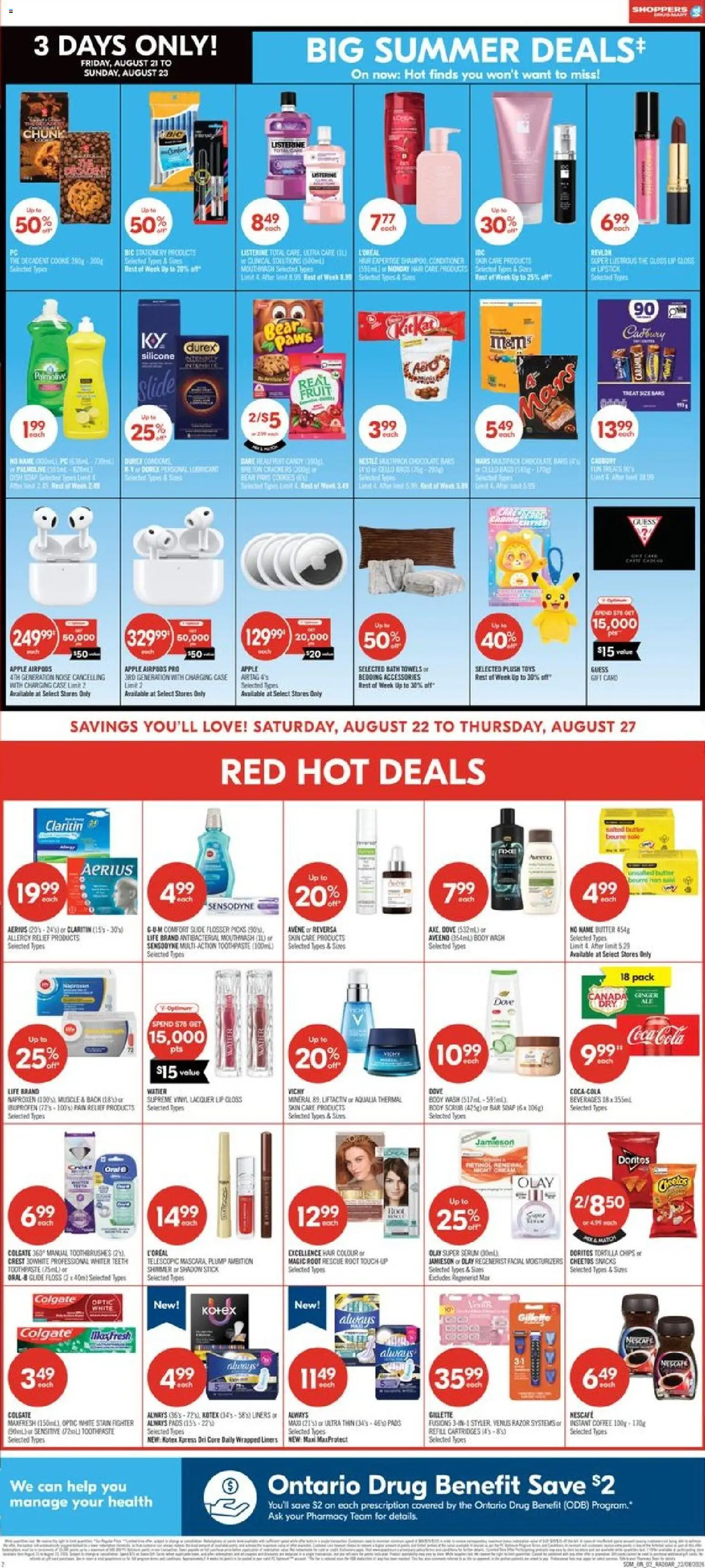 Shoppers flyer valid from Aug 22, 2026 | Page: 2 | Products: Instant coffee, Toothpaste, Snacks, Chocolate