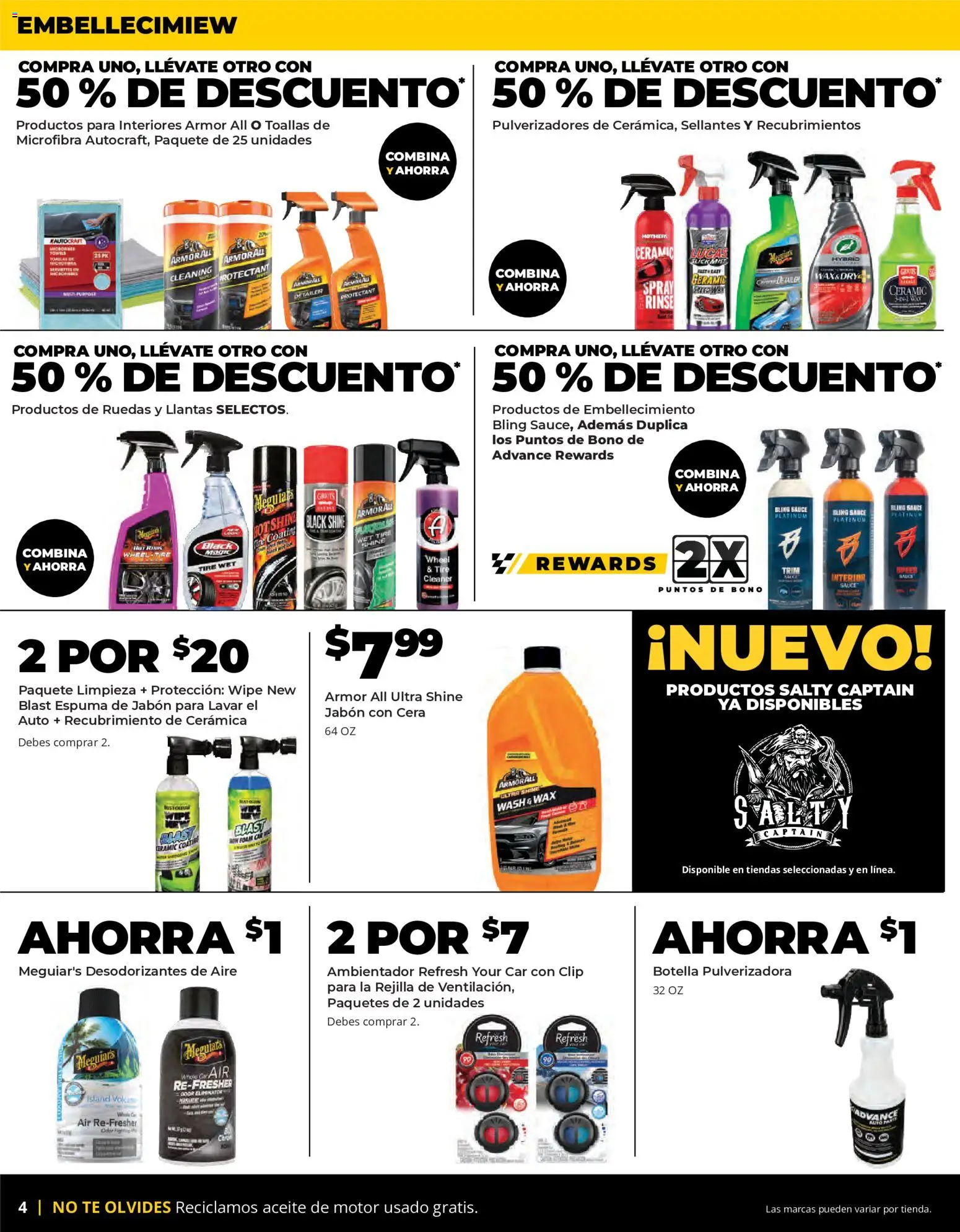 Advance Auto Parts Sales Ad - Spanish - valid from 09/13/2026 | Page: 4 | Products: Clip, Tire, Sauce, Salt