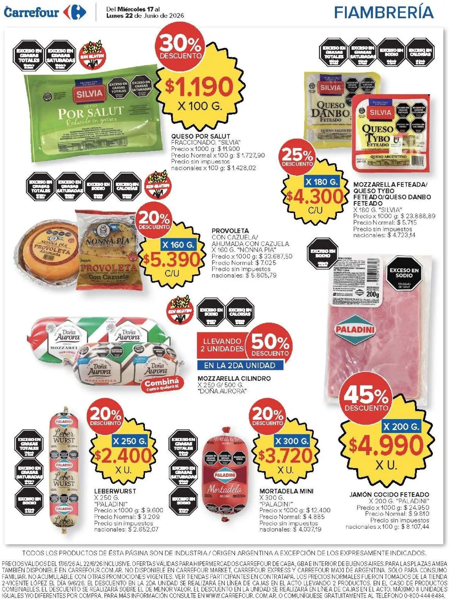 Carrefour ofertas │ válido desde el 17.06.2026 | Página: 15 | Productos: Teléfono, Sobre, Mortadela, Queso