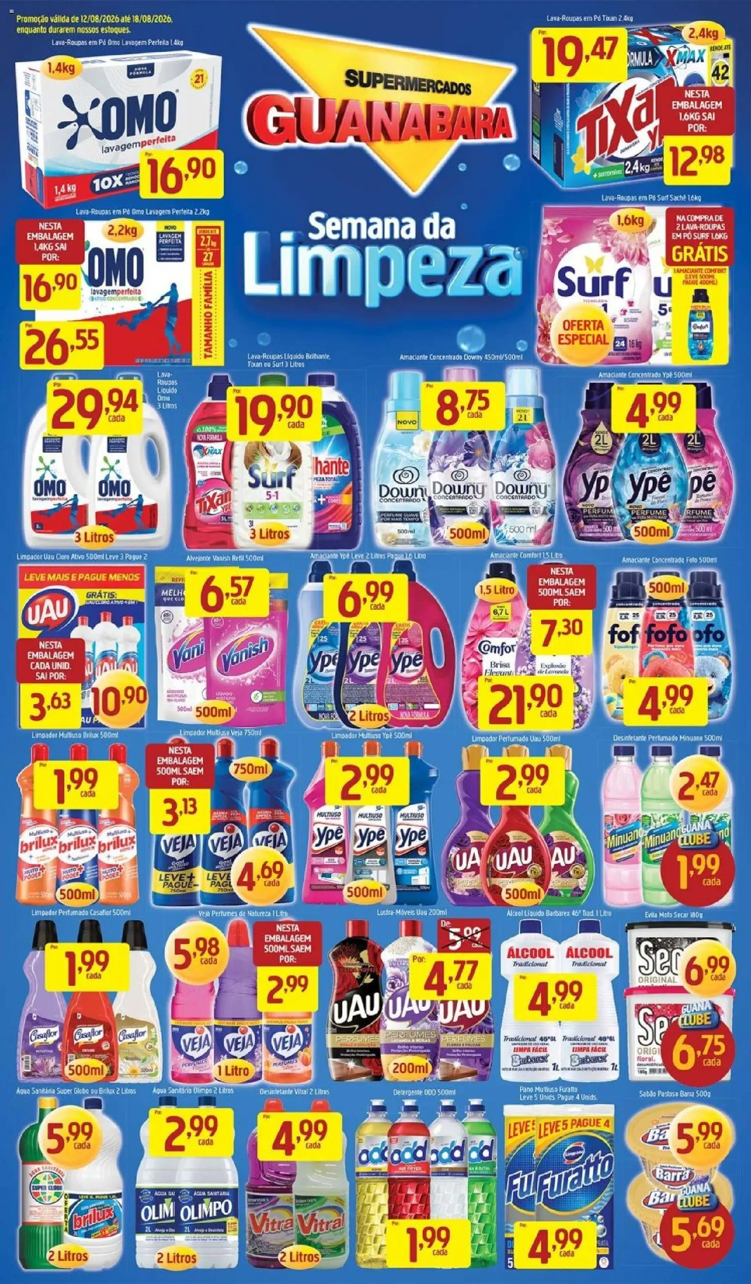 Supermercados Guanabara Folheto - válido de 12/08/2026 | Página: 1 | Produtos: Pó, Álcool, Roupas, Água sanitária