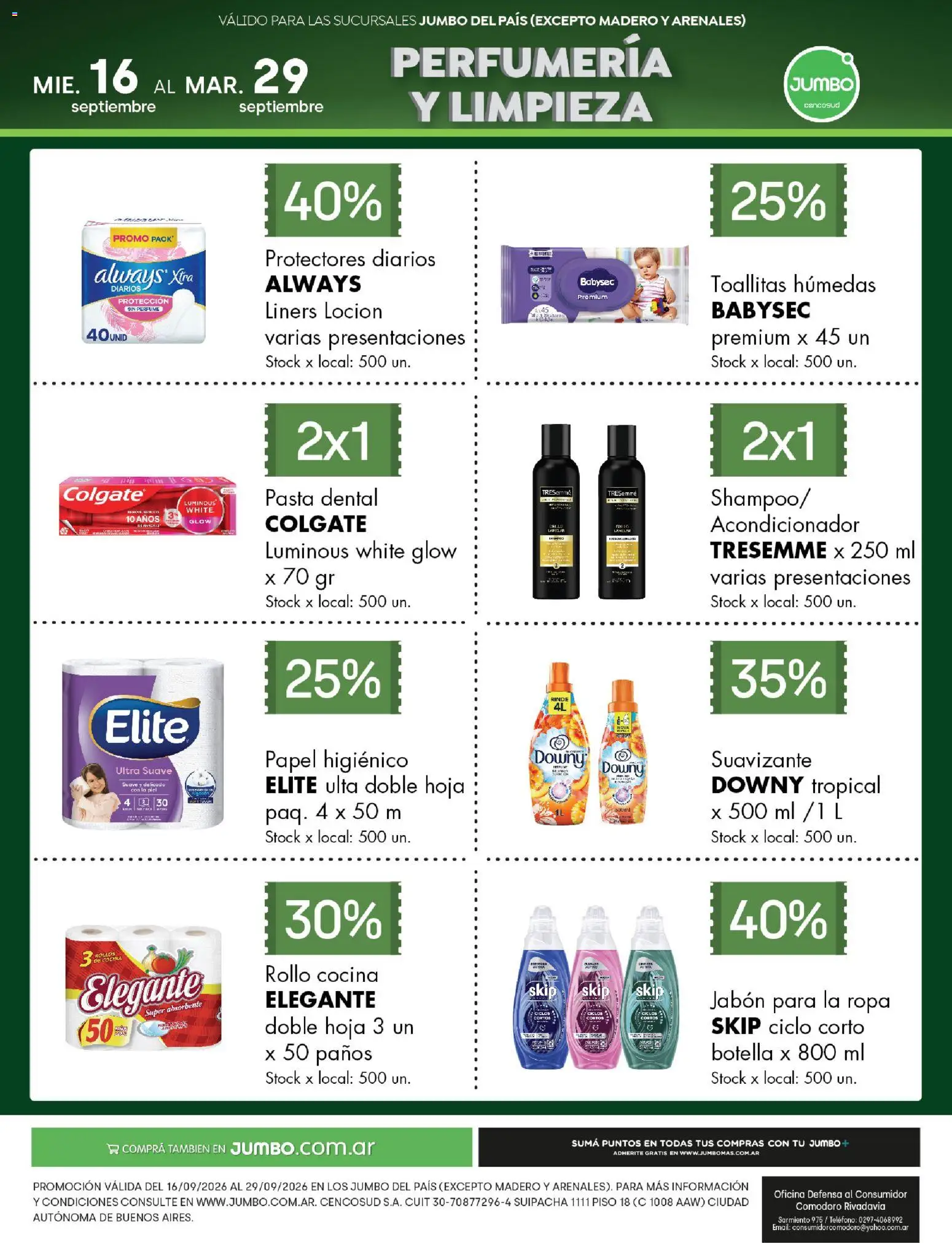 Jumbo - Especial Perfumería y Limpieza │ válido desde el 16/09/2026 | Página: 1 | Productos: Botella, Toallitas húmedas, Loción, Suavizante