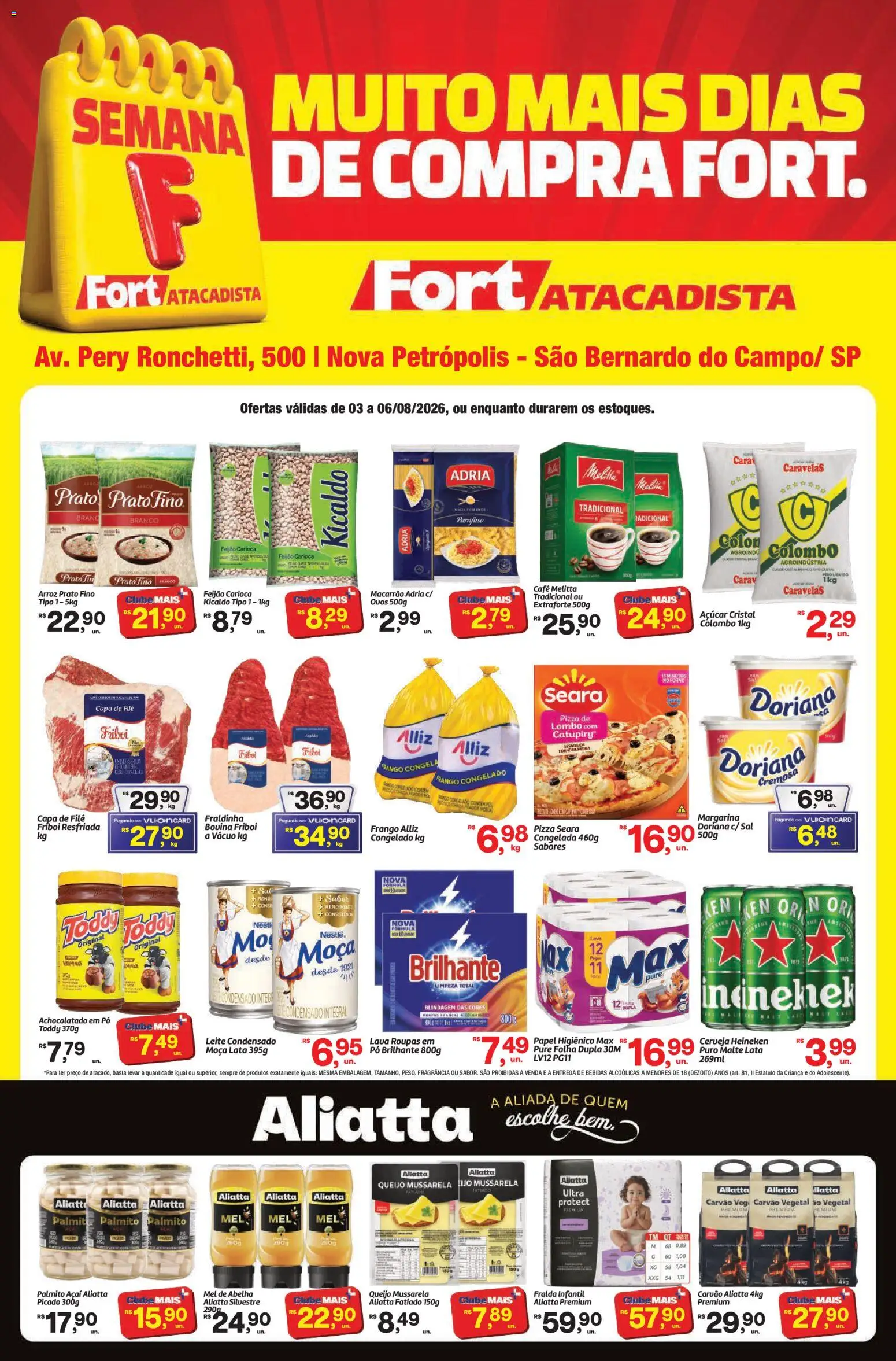 Fort Atacadista Folheto - válido de 03/08/2026 | Página: 1 | Produtos: Feijão, Palmito, Açúcar, Papel higiênico