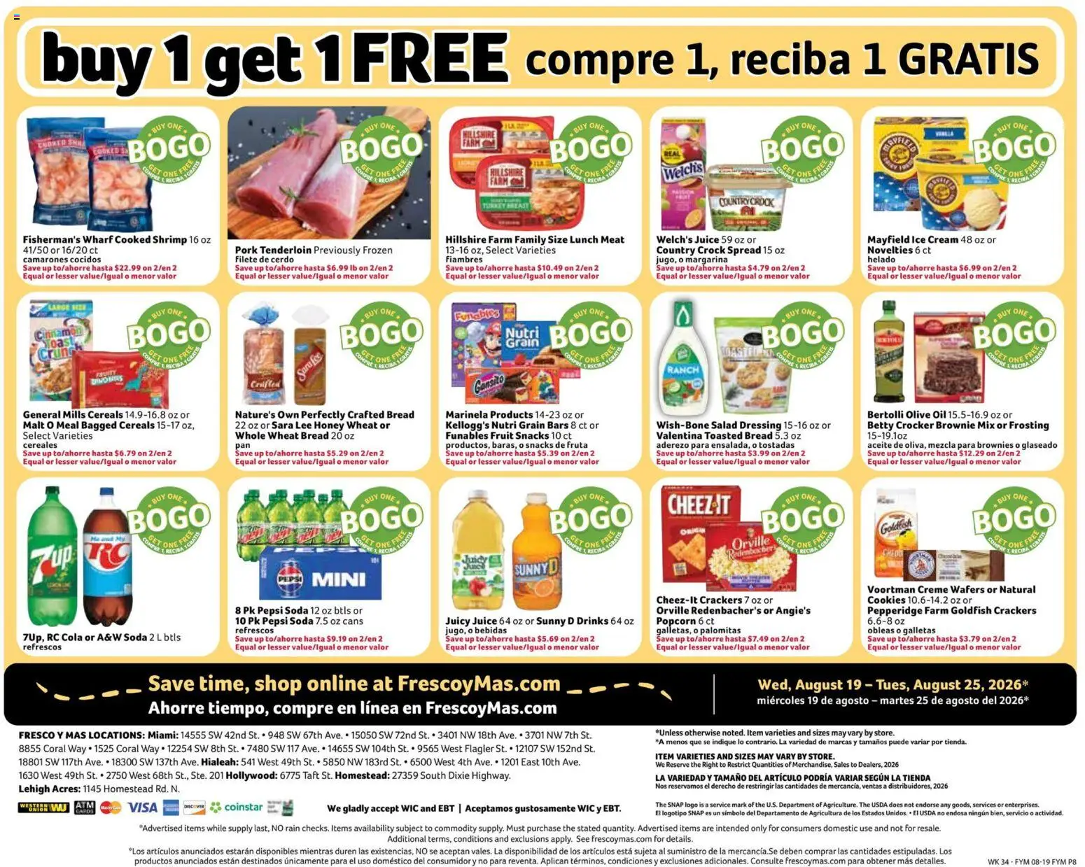 Fresco y Más Weekly Ad - valid from 08/19/2026 | Page: 8 | Products: Brownies, Juice, Ice cream, Dressing