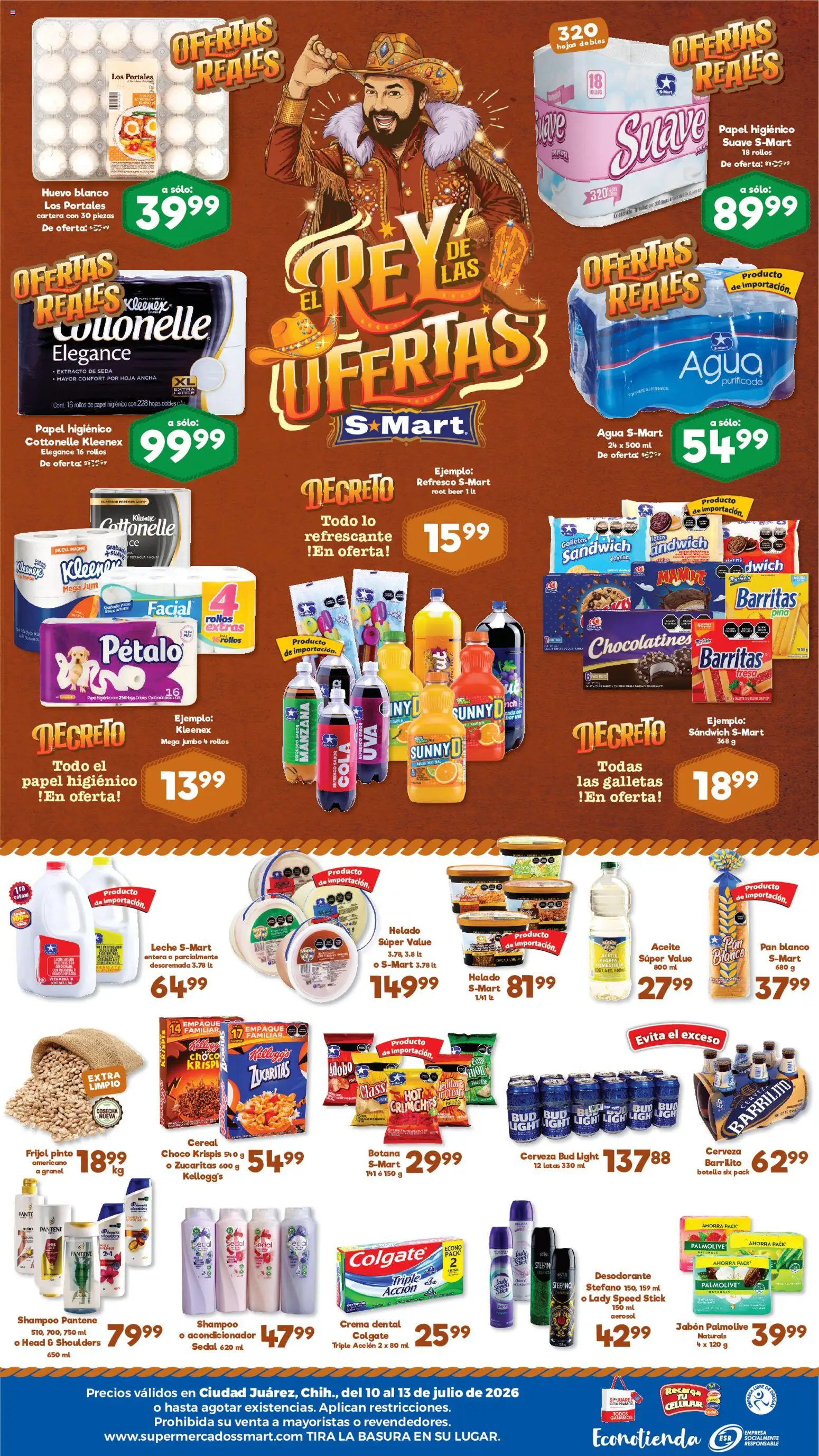 Nuevas ofertas de S-Mart válidas en toda la República Mexicana desde el 10/07/2026. ¡Encuentra las mejores ofertas en S-Mart folleto Juárez! | Página: 2 | Productos: Refresco, Leche, Papel higiénico, Jabón
